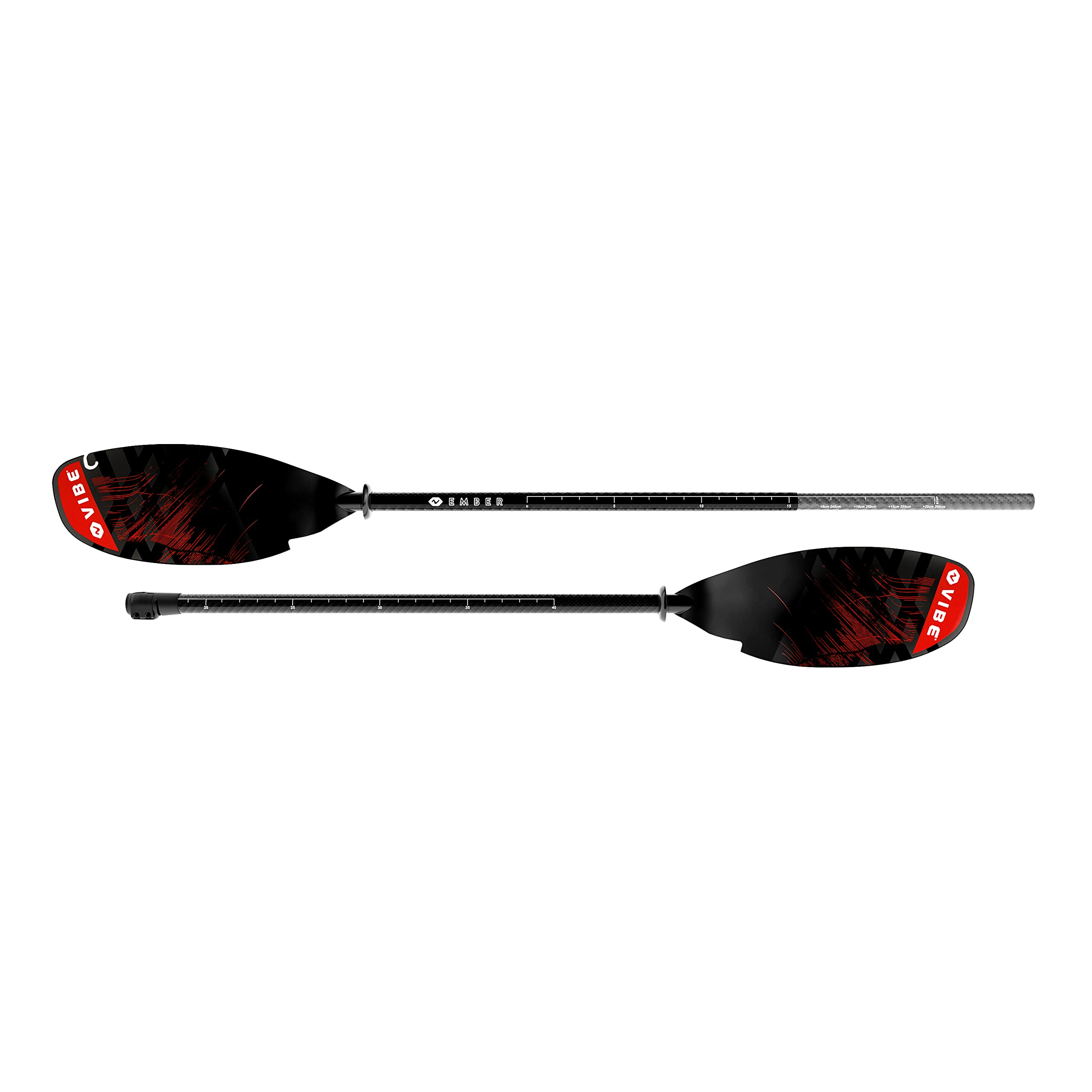 Vibe Ember Kayak Angler Fishing Paddle - Lightweight Carbon Fiber Shaft & Fiberglass Blades - Adjustable 240-260cm - Built-in Retrieval Hook & Dock Pull - Perfect for Kayak Fishing, Camping & Water Sports