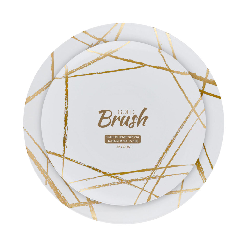 32-Piece White & Gold Round Plastic Dinnerware Set - Elegant Disposable Plates, Bowls, Cups & Cutlery (16 Servings) - Perfect for Parties, Weddings, Picnics & Outdoor Events
