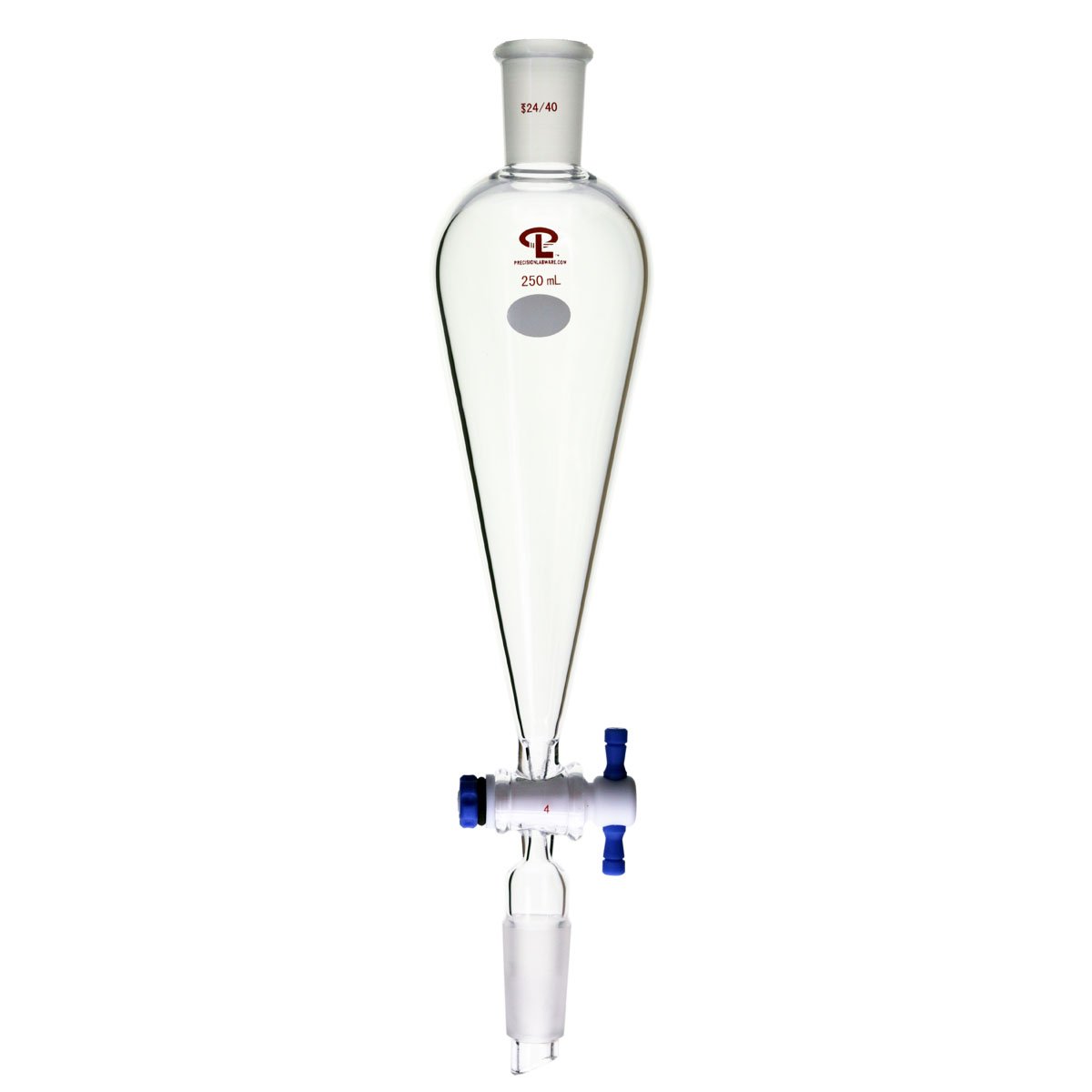 250mL Precision Separatory Funnel with PTFE Stopcock, 24/40 Upper & Lower Joints - Ideal for Chemical Extraction, Liquid Separation & Lab Experiments