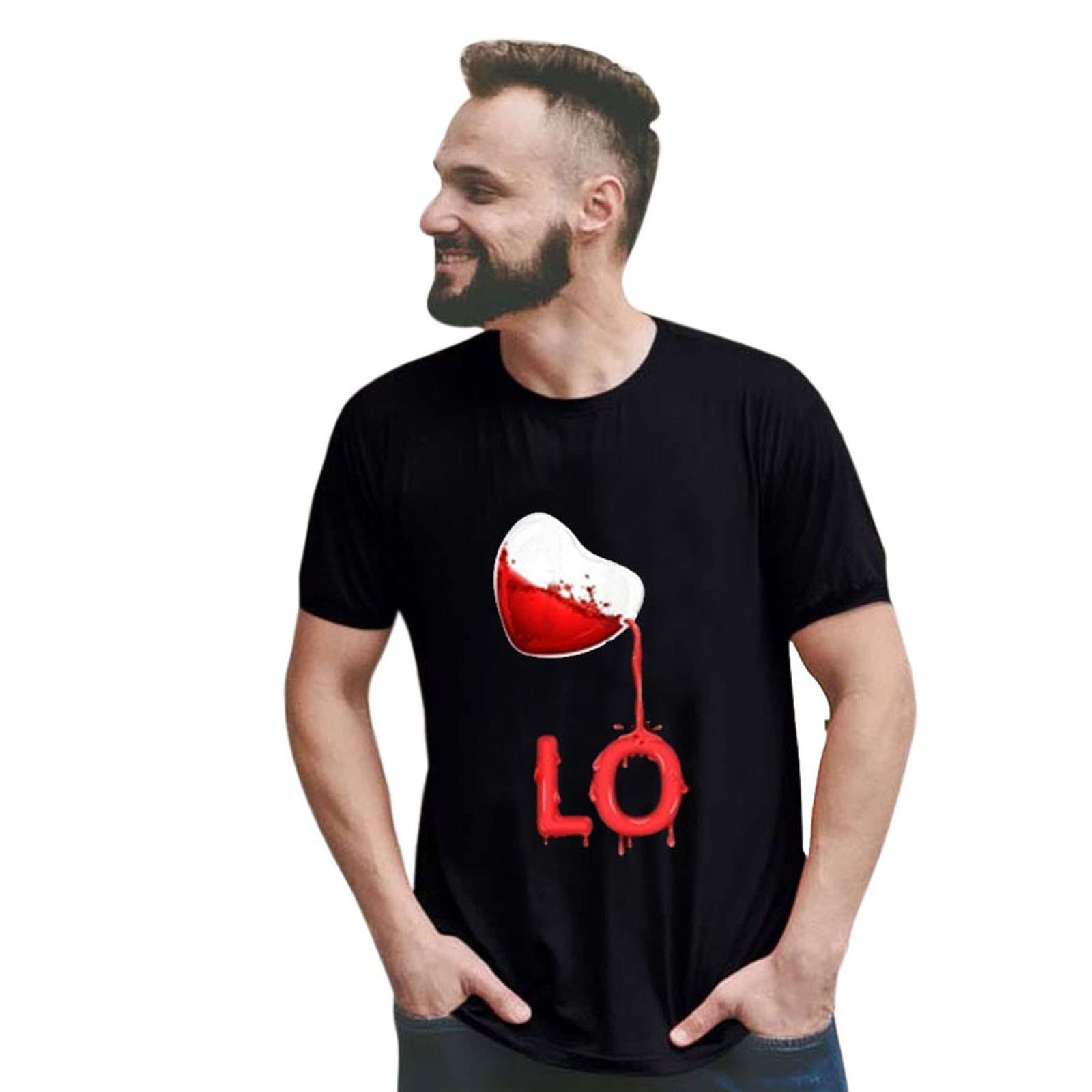 Valentine's Day Printed Short Sleeve T-Shirt for Men - Heart Design Slim Fit Blouse & Long Sleeve Dress Shirt - Perfect for Romantic Dates, Gifts & Casual Wear