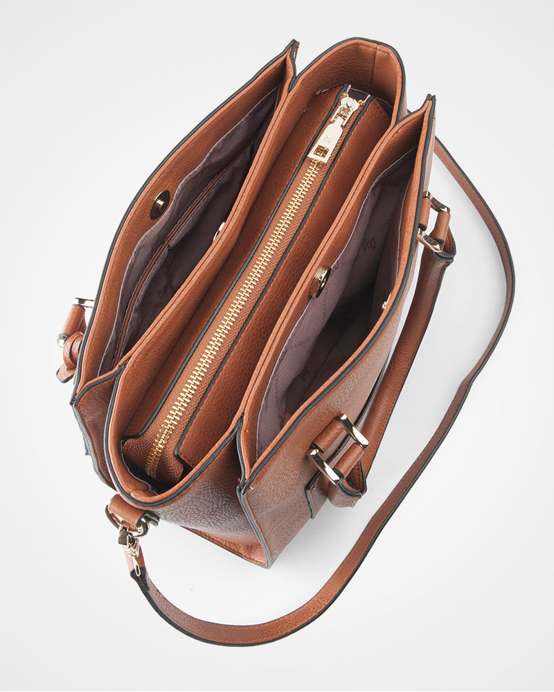 Angie Medium 3 Compartment Crossbody Satchel Bag with Detachable Leopard Print Strap - Perfect for Work, Travel & Everyday Use