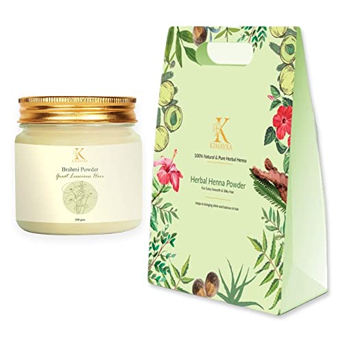 **Kimayra World 100% Natural Brahmi Powder & Herbal Henna Powder Combo (200g Each) for Hair Growth, Scalp Care & Skin Nourishment – Perfect for DIY Hair Masks, Natural Dye & Ayurvedic Treatments**