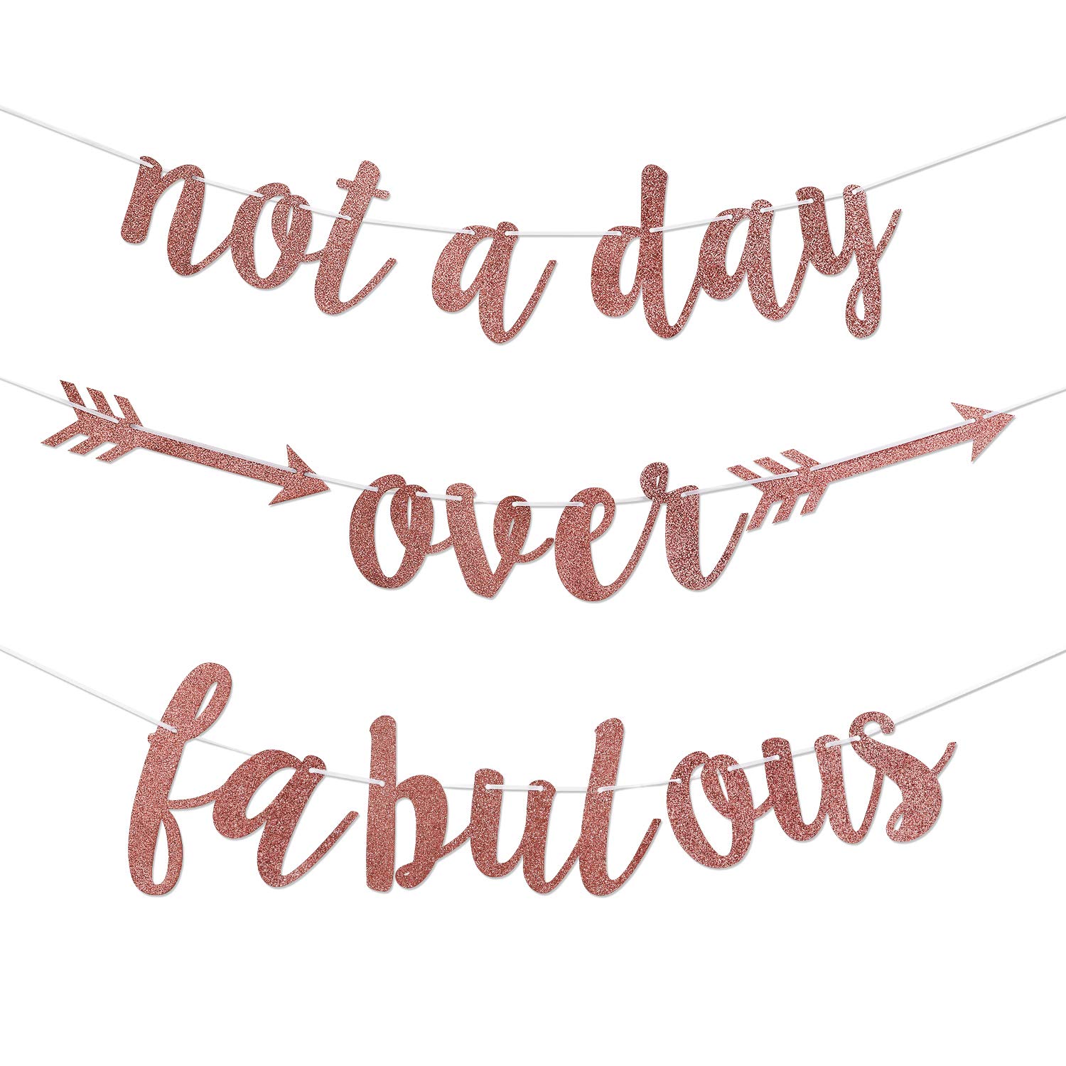Lnlofen Rose Glitter Birthday Banner - 'Not a Day Over Fabulous' Party Decor for Women - Perfect for Birthday & Anniversary Celebrations - Elegant Glittery Backdrop for Baby Showers, Bridal Showers & Special Events