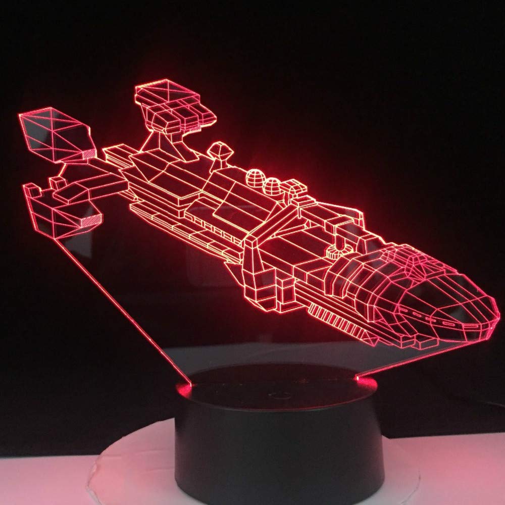 3D Spaceship Night Light LED Touch Switch Desk Lamp - 7 Color Changing Optical Illusion Lamp for Kids Room, Christmas Decor, Birthday Gift for Boys & Girls | Bedside, Nursery, Study Table, Party Decoration