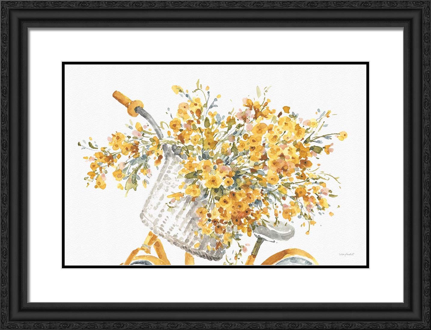 Lisa Audit Happy Yellow 07A 18x15 Inch Black Ornate Framed Double Matted Museum Art Print - Perfect for Living Room, Bedroom & Office Wall Decor