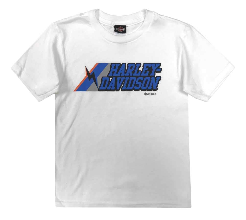 Harley-Davidson Boys' Bolt Toddler Short Sleeve Cotton T-Shirt - White 1570051 - Cool Motorcycle Graphic Tee for Kids, Casual Wear & Outdoor Activities