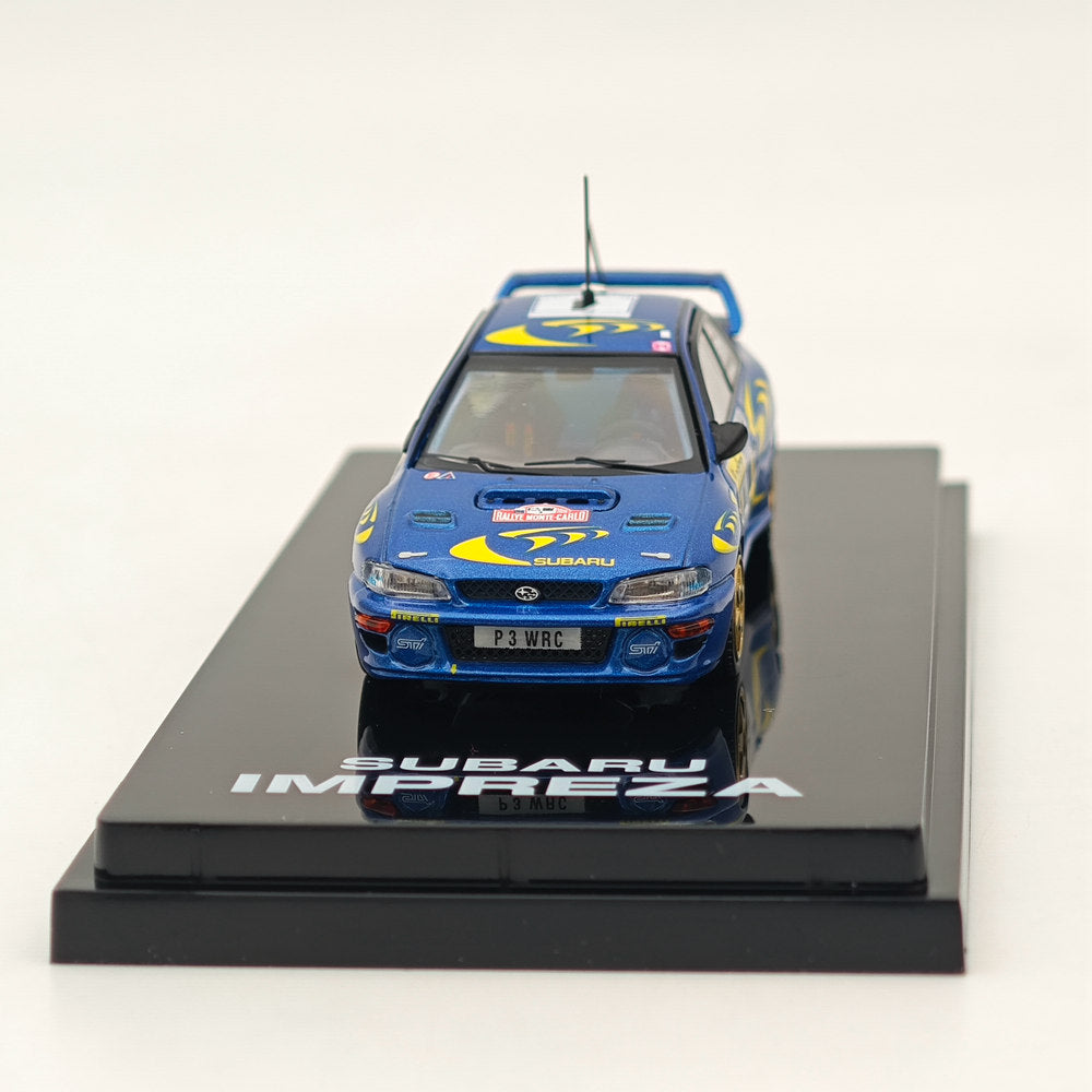 1/64 Scale Subaru Impreza WRC 1997 #4 Monte Carlo Winner Blue Diecast Model Car - Collectible Hobby Japan Toy for Racing Enthusiasts & Display Showcase