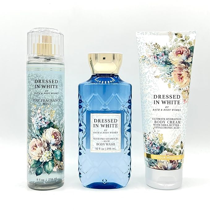 Ultimate Hydration Gift Set - Body Cream, Fragrance Mist & Body Wash (3-Piece Bundle, Dressed in White) | Perfect for Spa Day, Self-Care & Luxury Gifting