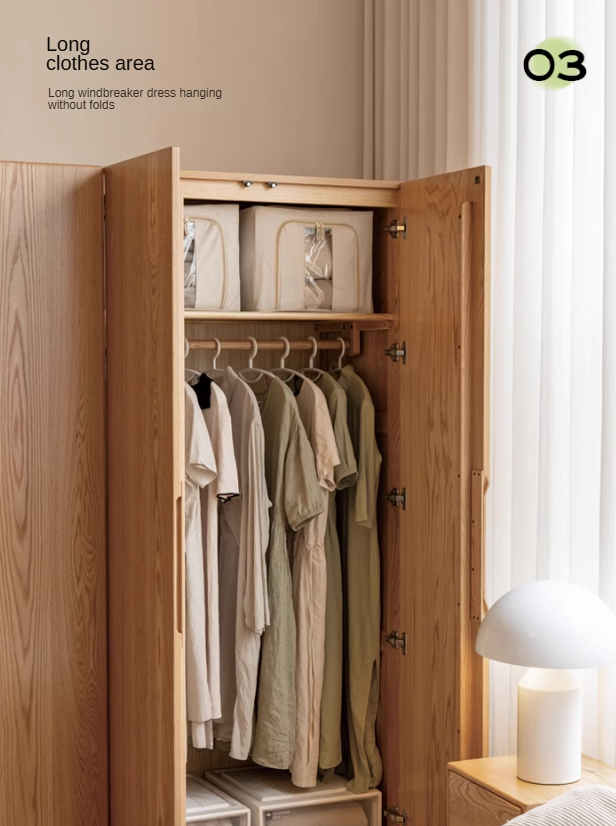 Solid Oak Wood Wardrobe - Premium Quality, Spacious Storage for Bedroom, Closet & Home Organization