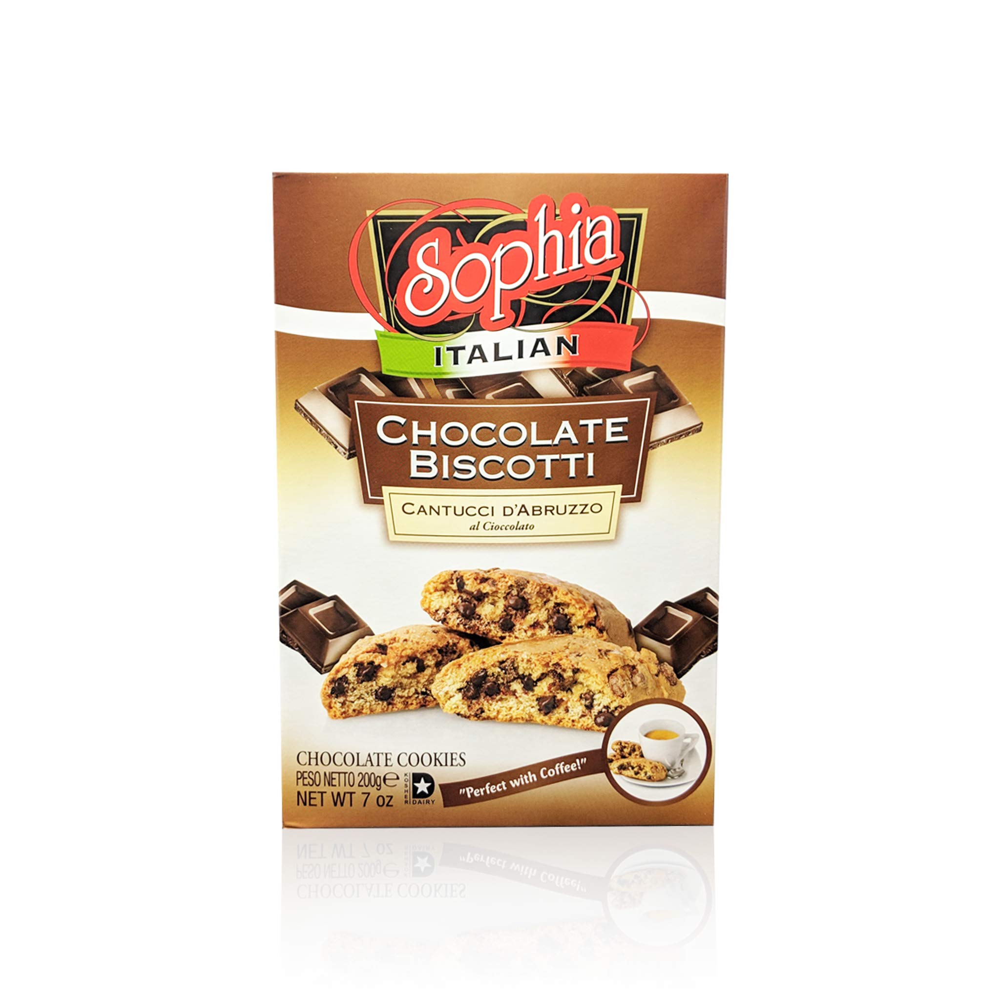 Sophia Biscotti - Premium Chocolate Cantuccini Italian Cookies, 7oz (6-Pack) - Perfect for Coffee, Gifts & Dessert Platters