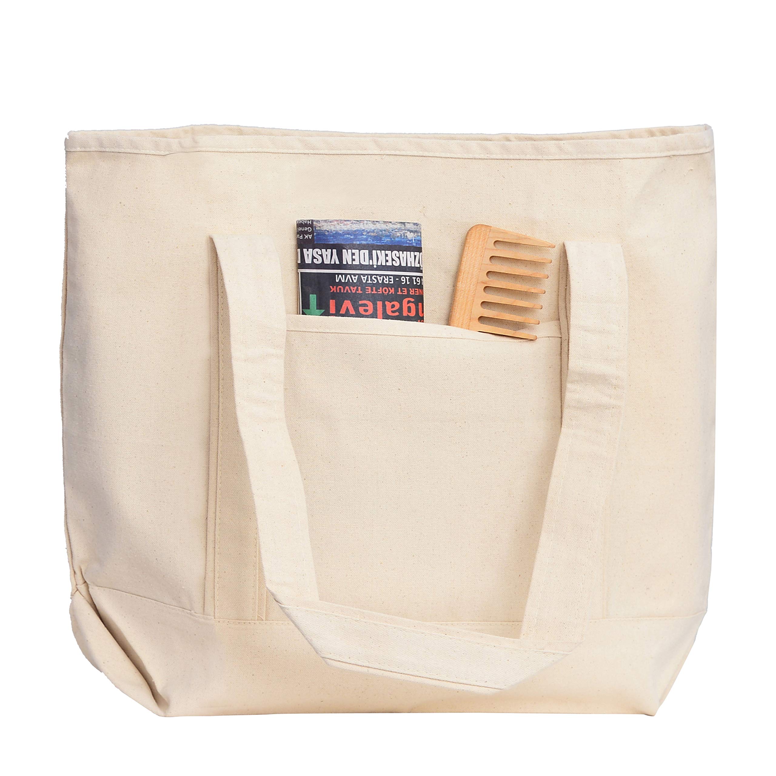 Premium Heavy Duty Canvas Two-Tone Boat Tote Bags with Front Pocket - Waterproof Beach Bag, Grocery Shopping Tote & Travel Carryall by TBF Bags (Set of 2, Natural & Medium) - Perfect for Beach Trips, Market Runs & Weekend Getaways