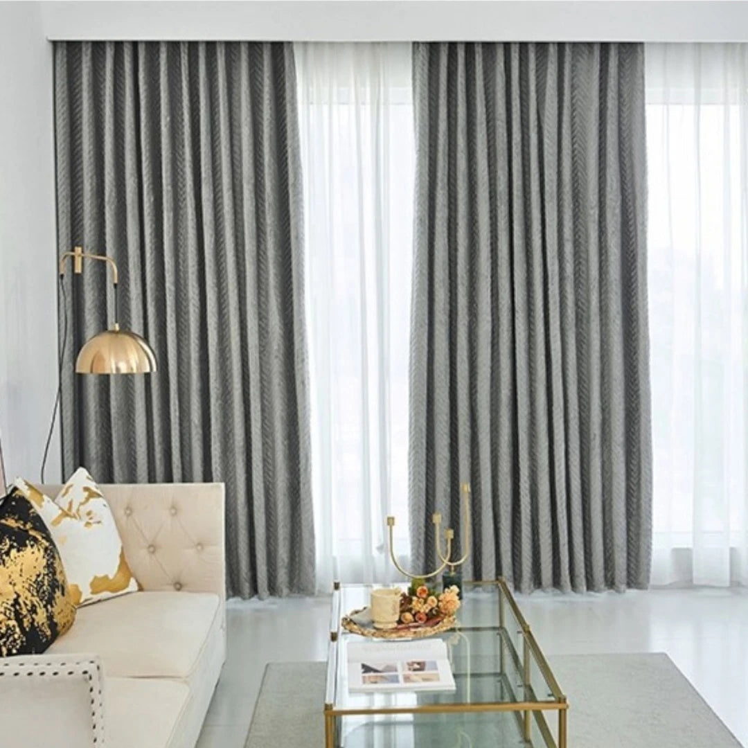 Judith Chevron Velvet Thermal Insulated Soundproof Blackout Curtains for Bedroom & Living Room - Energy Efficient Noise Reducing Window Treatment for Home Decor