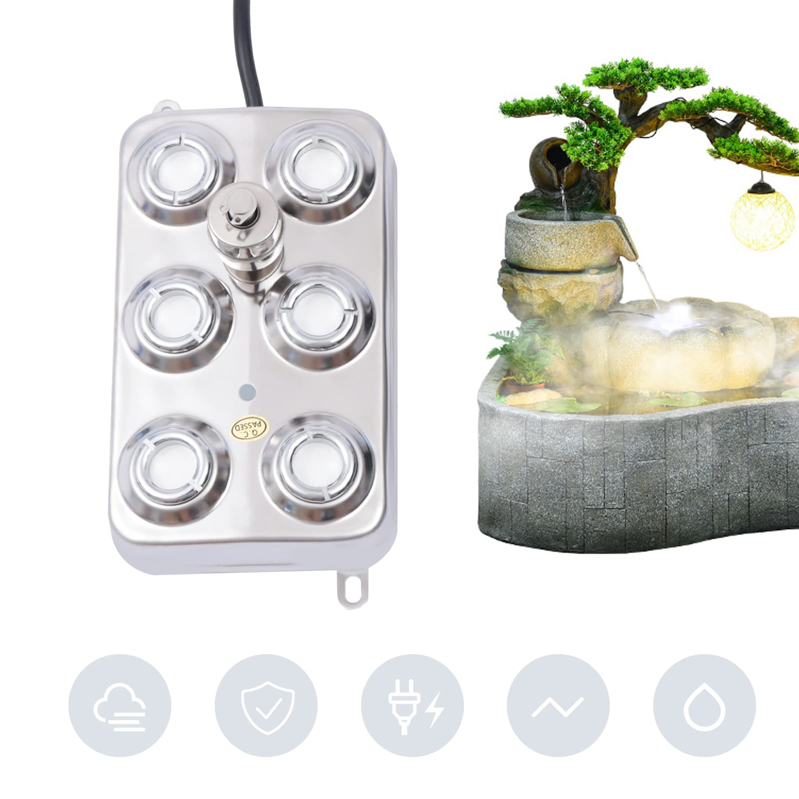 6-Head Ultrasonic Mist Maker Fogger - IP67 Waterproof Humidifier & Pond Atomizer for Garden, Landscape, Holiday Party, Indoor/Outdoor Decor