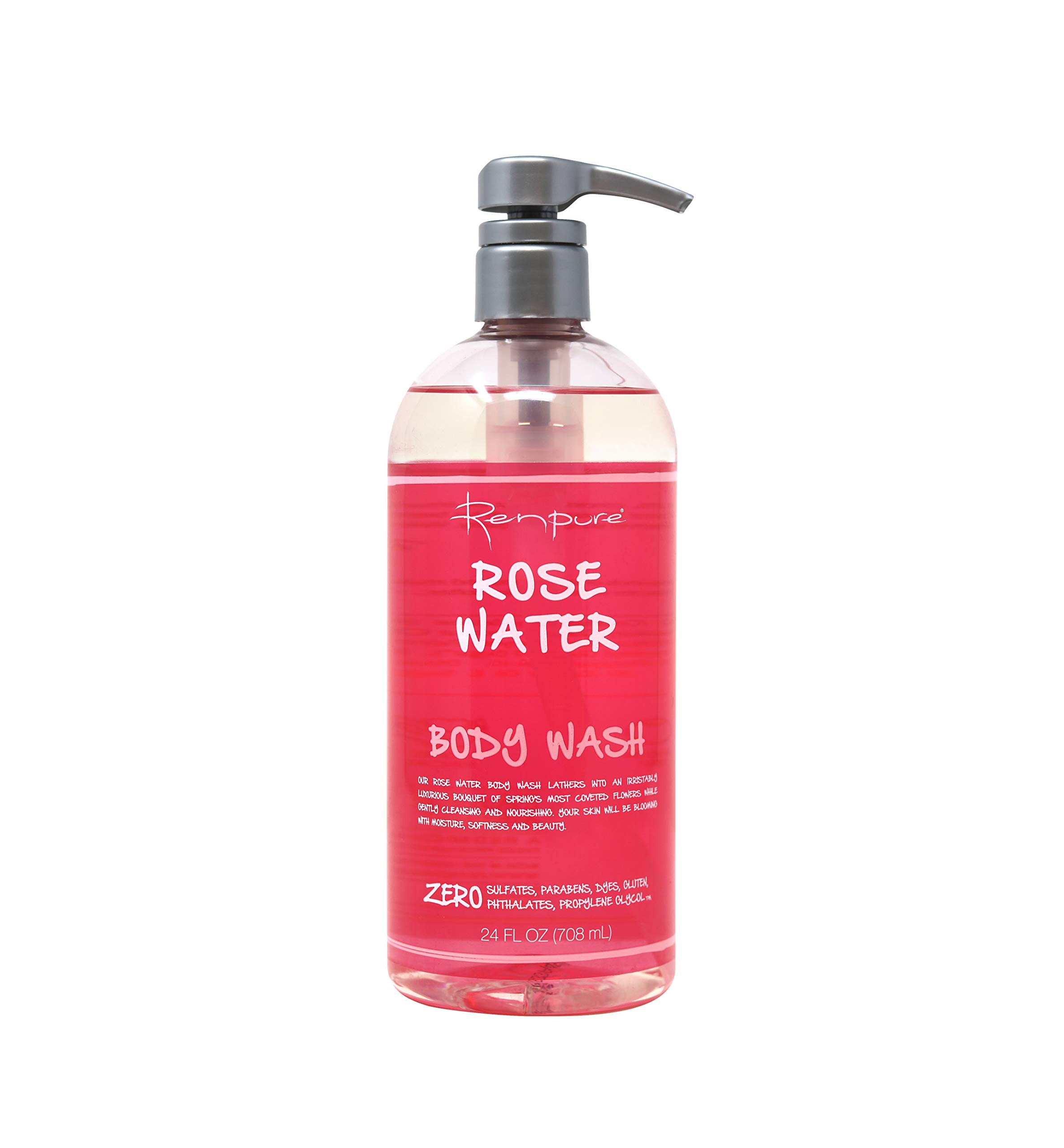 Renpure Rose Water Body Wash - 24oz Hydrating & Moisturizing Shower Gel for Dry Skin - Floral Scented Bath & Body Cleanser for Women & Men - Perfect for Daily Use & Spa Days