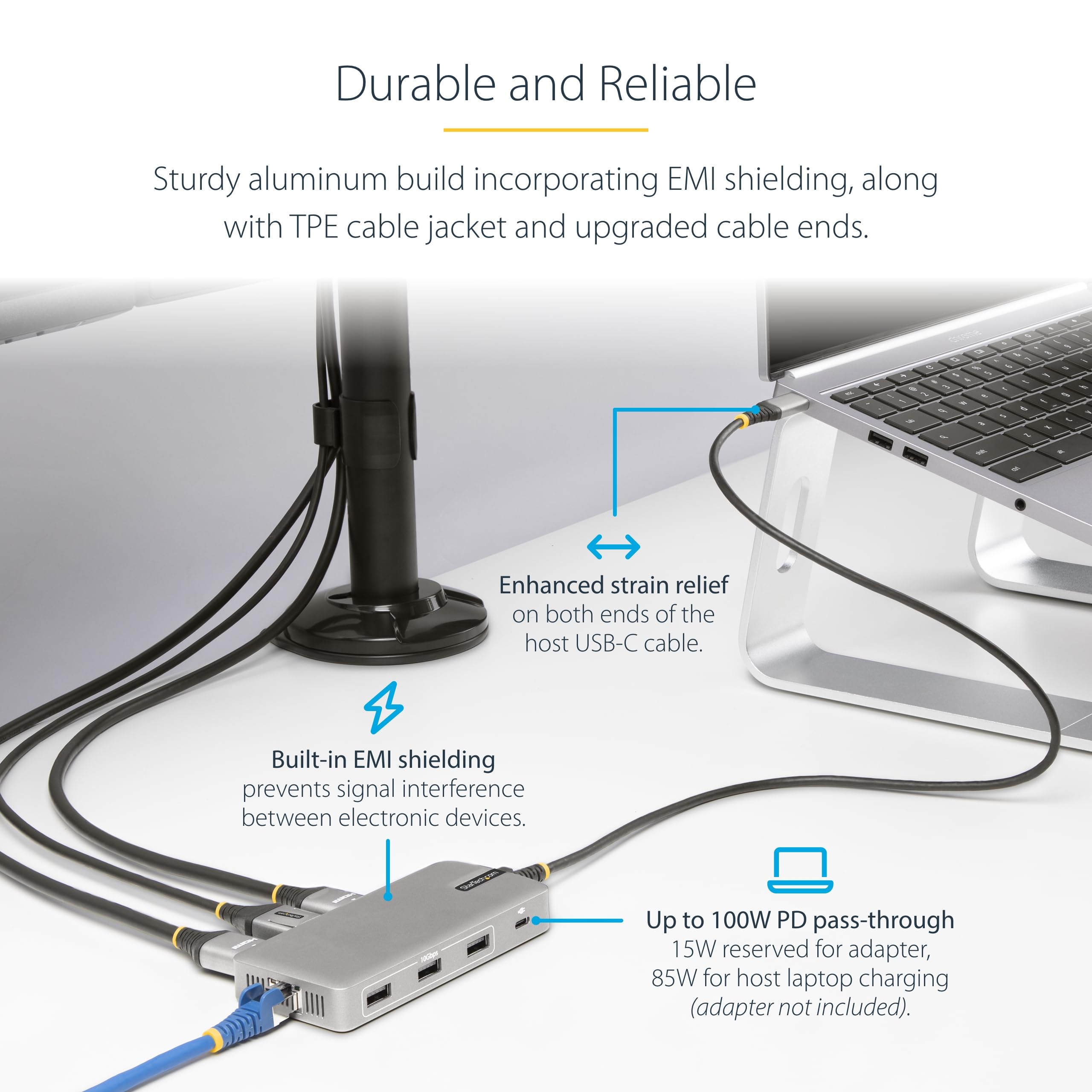 StarTech.com USB-C Triple Monitor Docking Station - 4K HDMI & DisplayPort Adapter with 3-Port USB 3.1 Hub, 100W Power Delivery, Gigabit Ethernet - Portable Travel Dock for Laptops (Windows/ChromeOS) - Perfect for Home Office, Remote Work & Business Travel