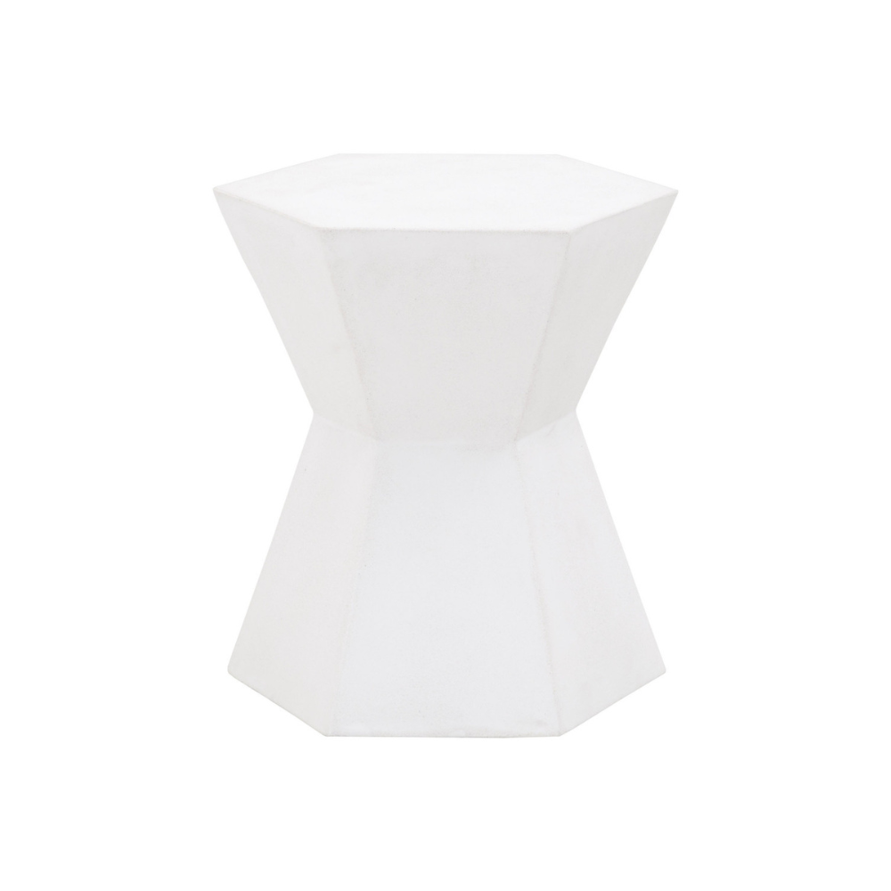 Modern Ivory Concrete Bento Outdoor Accent Table - Durable Patio Side Table for Garden, Poolside & Balcony Decor
