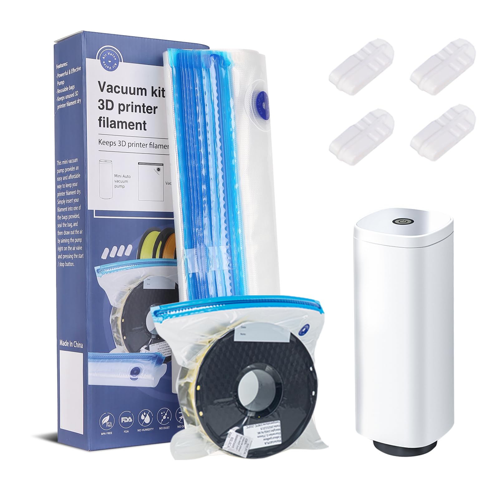 Premium 3D Printing Filament Storage Bags Vacuum Kit - 10Pcs Moisture-Proof Vacuum Sealed Bags with Auto Pump & Clips for PLA, ABS Filament - Ideal for 3D Printer Filament Dry Storage & Organization