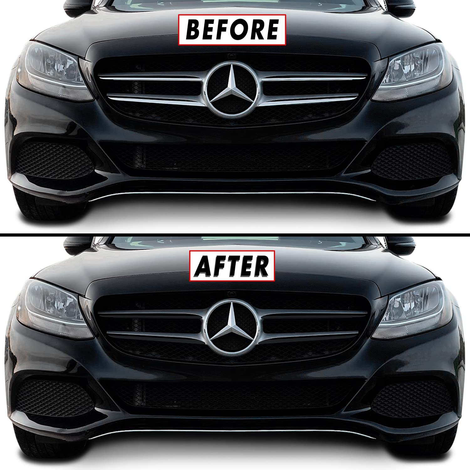 2015-2021 Mercedes C Class Chrome Delete Kit - Satin Black Vinyl Overlay for Grill & Trim | DIY Car Exterior Mod | Perfect for Car Enthusiasts & Customization