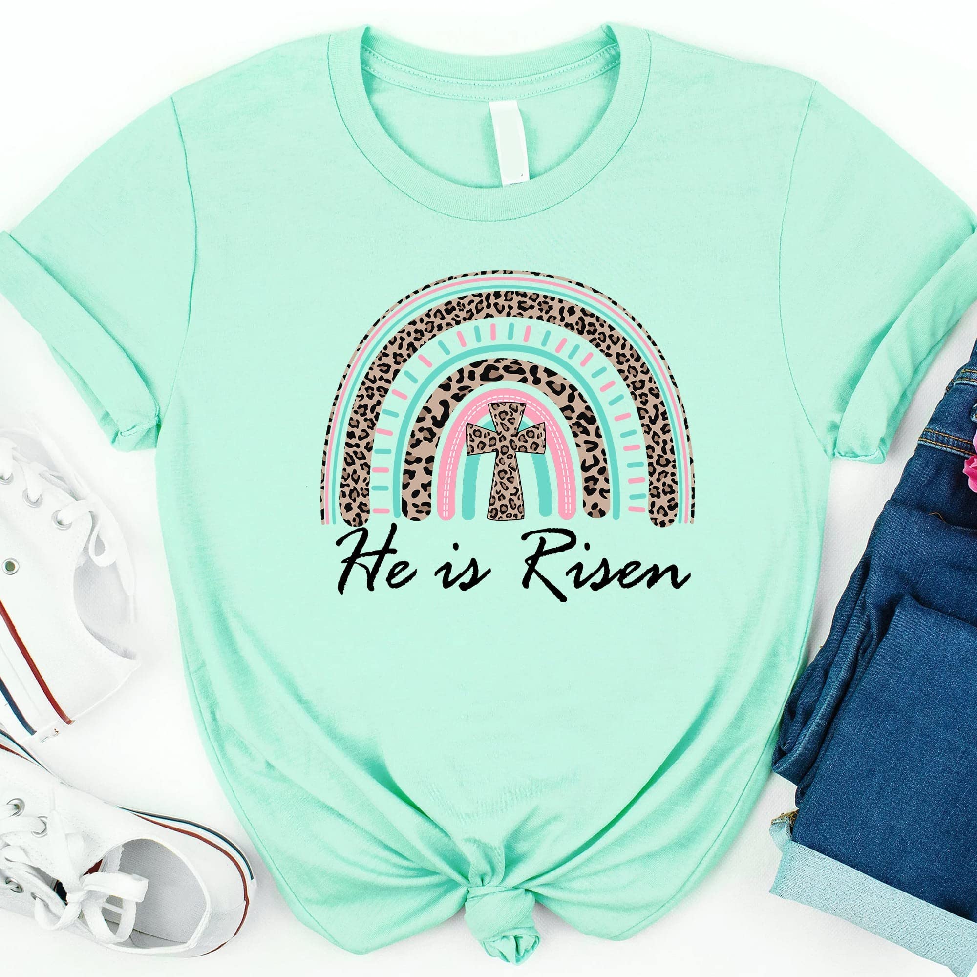 He is Risen Easter T-Shirt for Women - Christian Easter Apparel, Jesus Easter Shirt, Family Matching Easter Outfits - Perfect for Church, Easter Sunday Celebrations & Family Gatherings