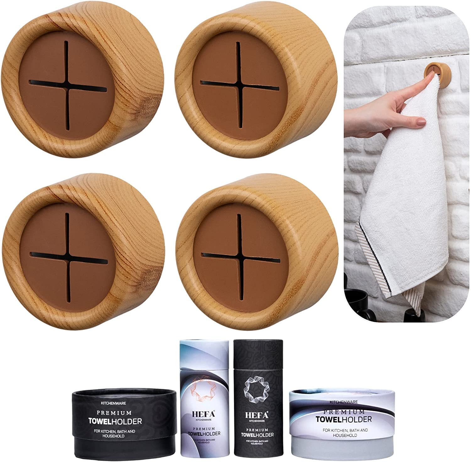 4 Pack HEFA Stainless Steel Towel Holder - Wall Mounted Kitchen & Bathroom Hooks for Dish Towels, Hand Towels - Space Saving Organization Accessories - Perfect for Home, RV, Dorm (Christmas Gift Idea)