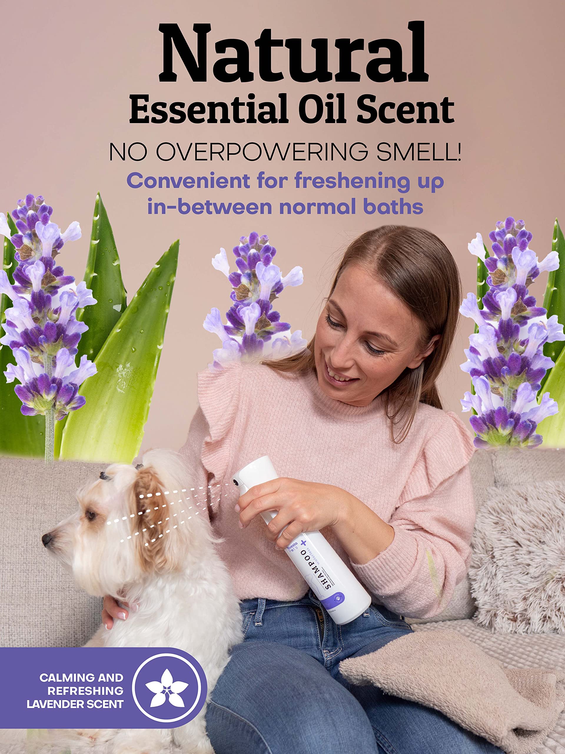 Hypoallergenic Waterless Dog Shampoo for Sensitive Skin - Lavender & Chamomile No Rinse Pet Wash | 4-in-1 Formula Cleans, Moisturizes, Conditions & Deodorizes | Perfect for Travel, Post-Walk Freshening & Between Baths