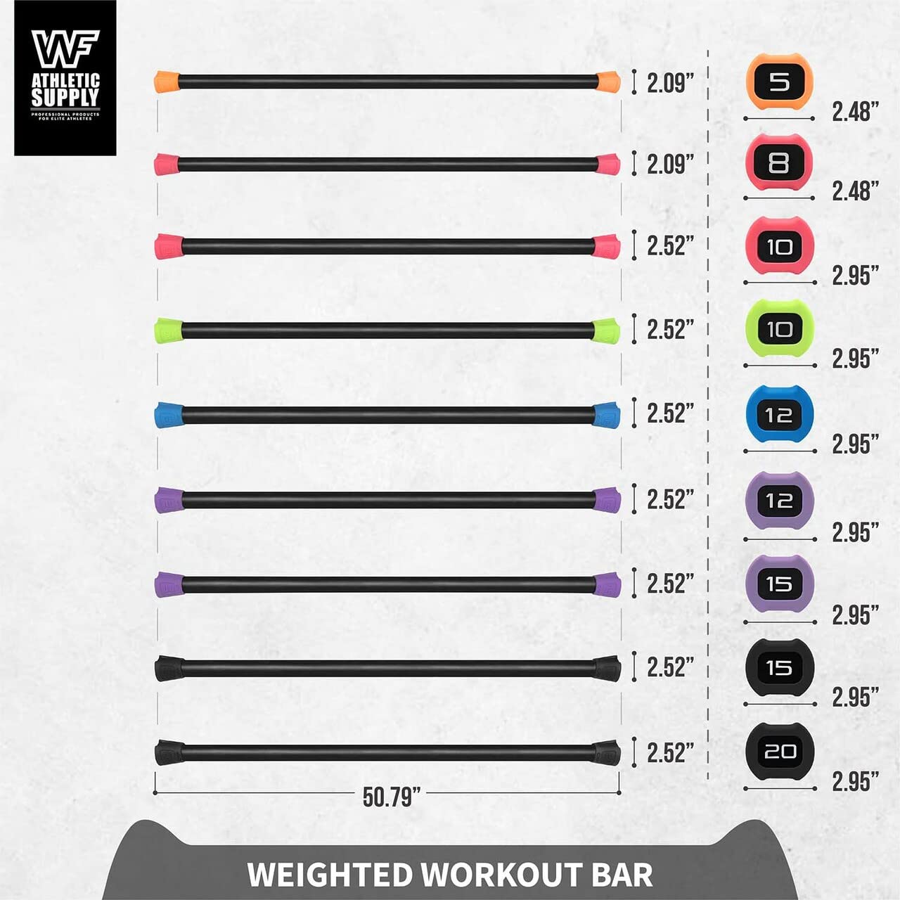 WF Athletic Supply Body Bar Workout Bar - Padded Weight Bar for Body Sculpting, Physical Therapy & Body Toning - Perfect for Home Gym, Yoga & Fitness Training