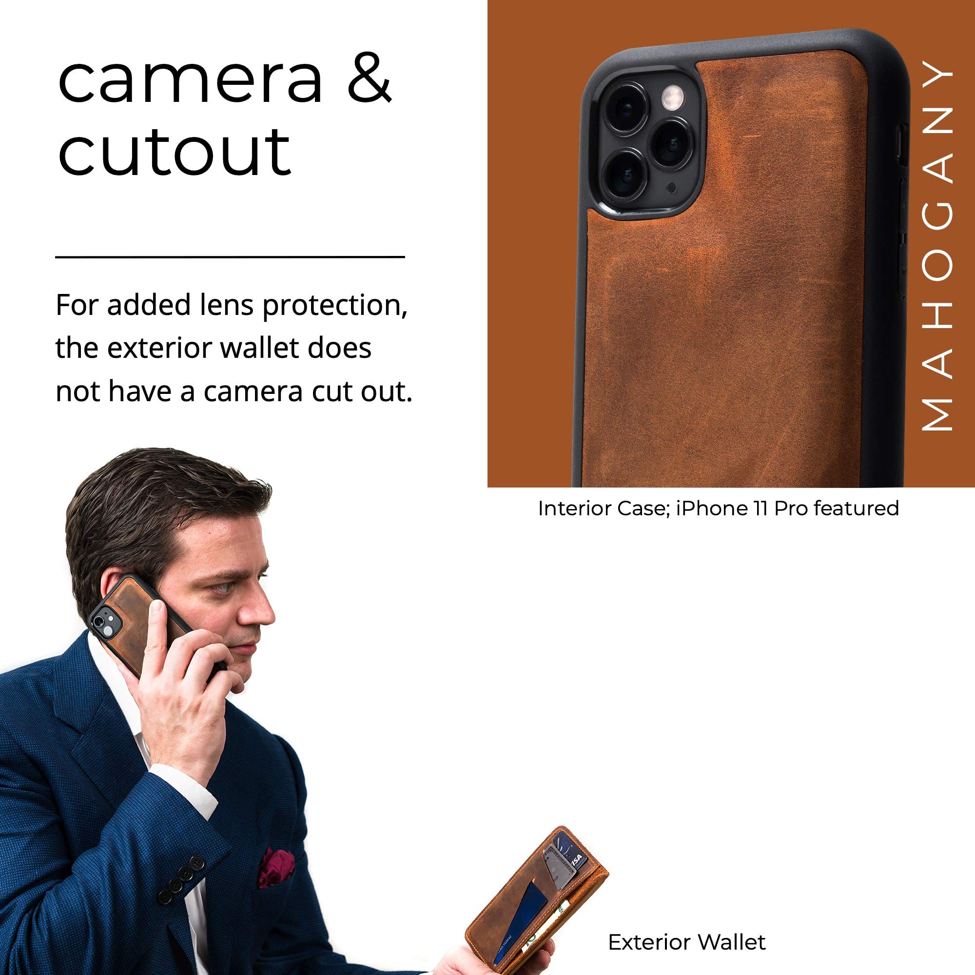 Premium PEGAI Personalized 100% Genuine Leather Wallet Case for iPhone 11 PRO - RFID Blocking Card Holder, Built-in Screen Protector, Magnetic Closure | Handmade Protective Phone Wallet Case (McLean Mahogany) | Perfect for Business Travel & Everyday Use