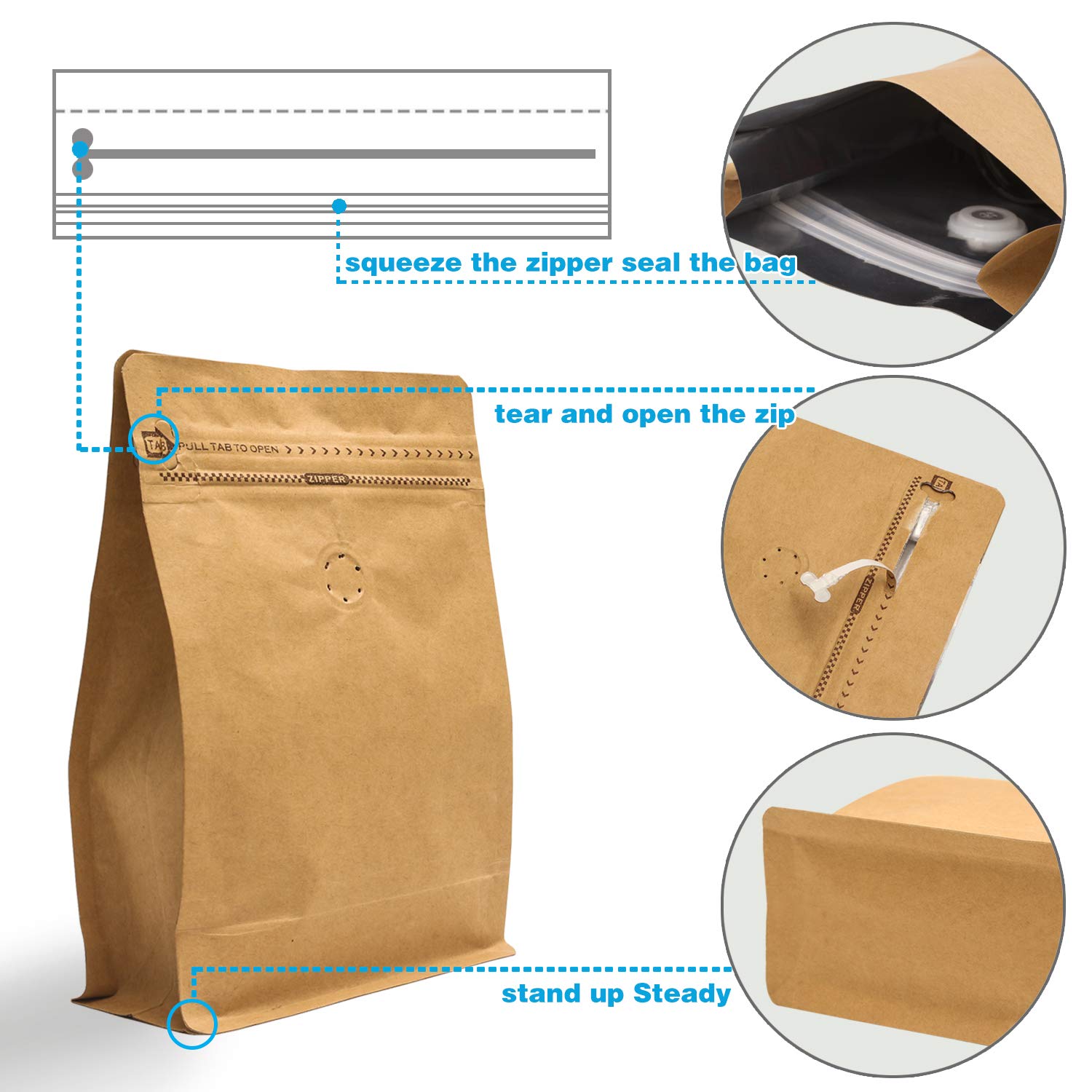 Premium 8oz Kraft Paper Coffee Bags with One-Way Valve - Ideal for Home Cold Brew, Fresh Roast Storage & Coffee Gifting (Pack of 30, Empty Bags) | Perfect for DIY Coffee Enthusiasts & Small Coffee Businesses