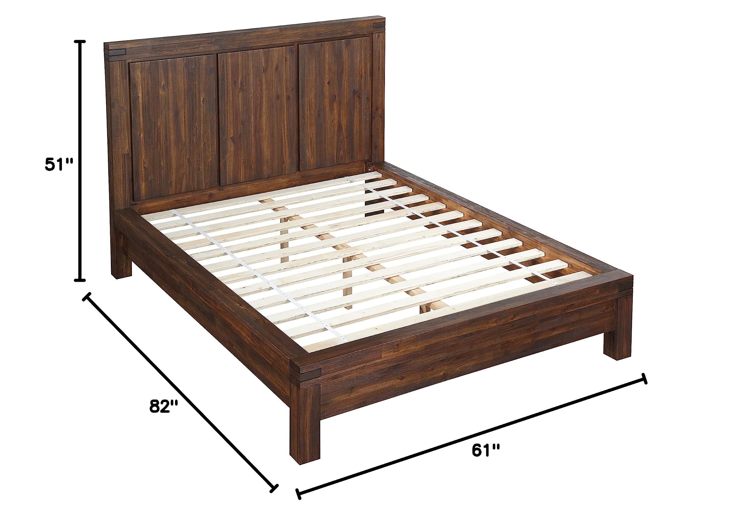 Modus Solid Wood Platform Bed Frame, Full Size, Meadow Brick Brown - Sturdy Wooden Bed with Slat Support for Bedrooms, Guest Rooms & Dormitories