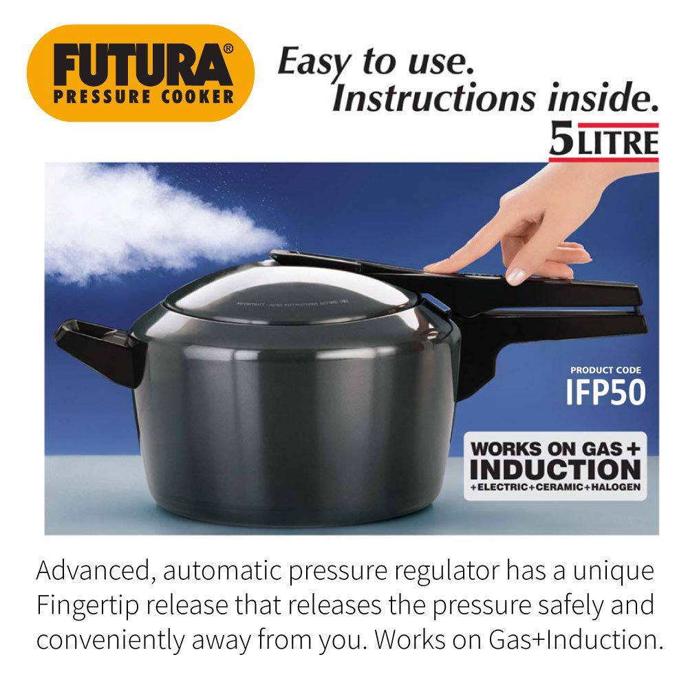 Hawkins Futura Hard Anodized 5.0 Liter Pressure Cooker - Durable & Fast Cooking for Home Chefs | Perfect for Meal Prep, Soups & Stews
