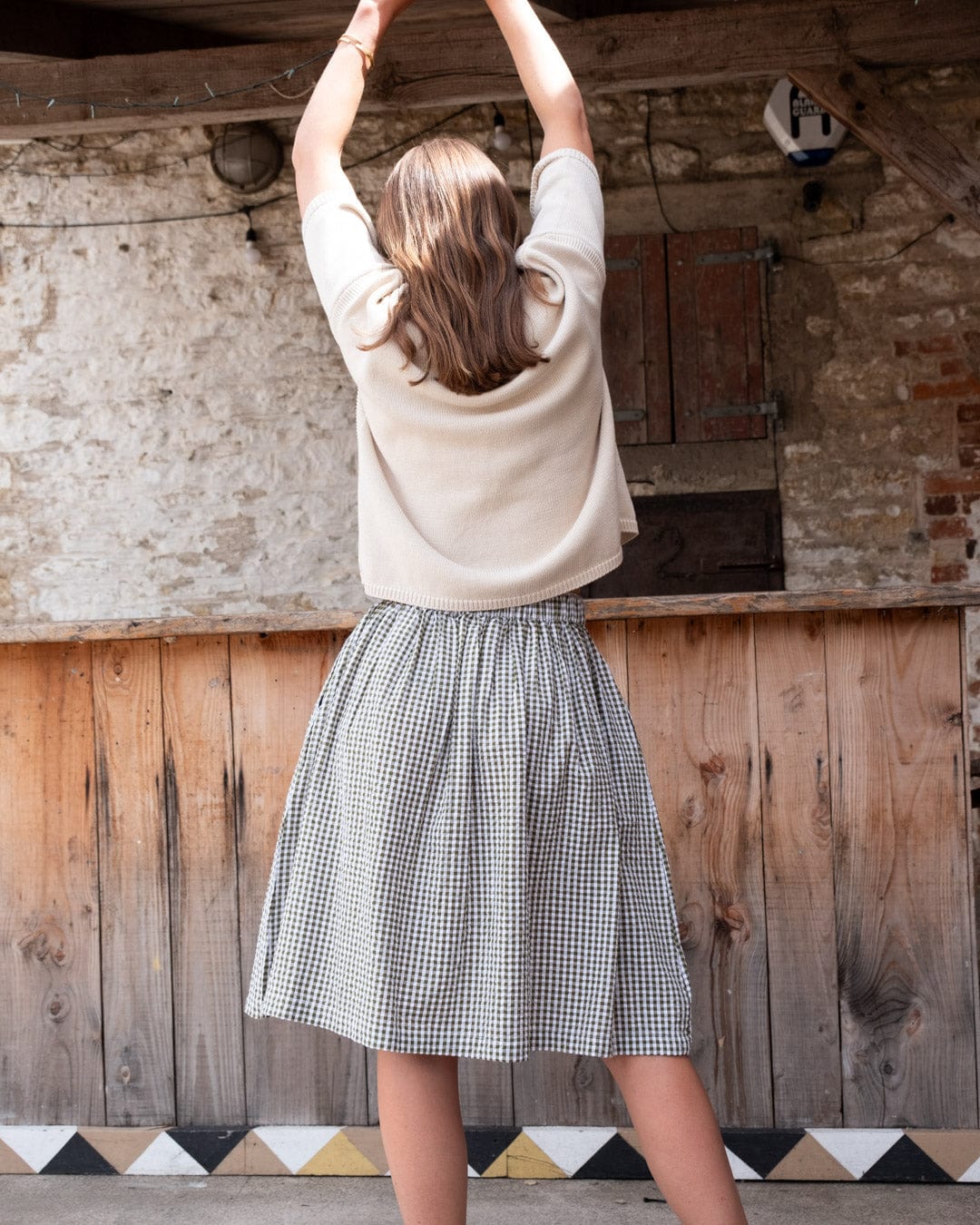 Jordan Women's Cotton Casual Skirt - Olive Green Gingham Checkered Skirt | Summer Beach Outfit, Casual Wear & Street Style Fashion