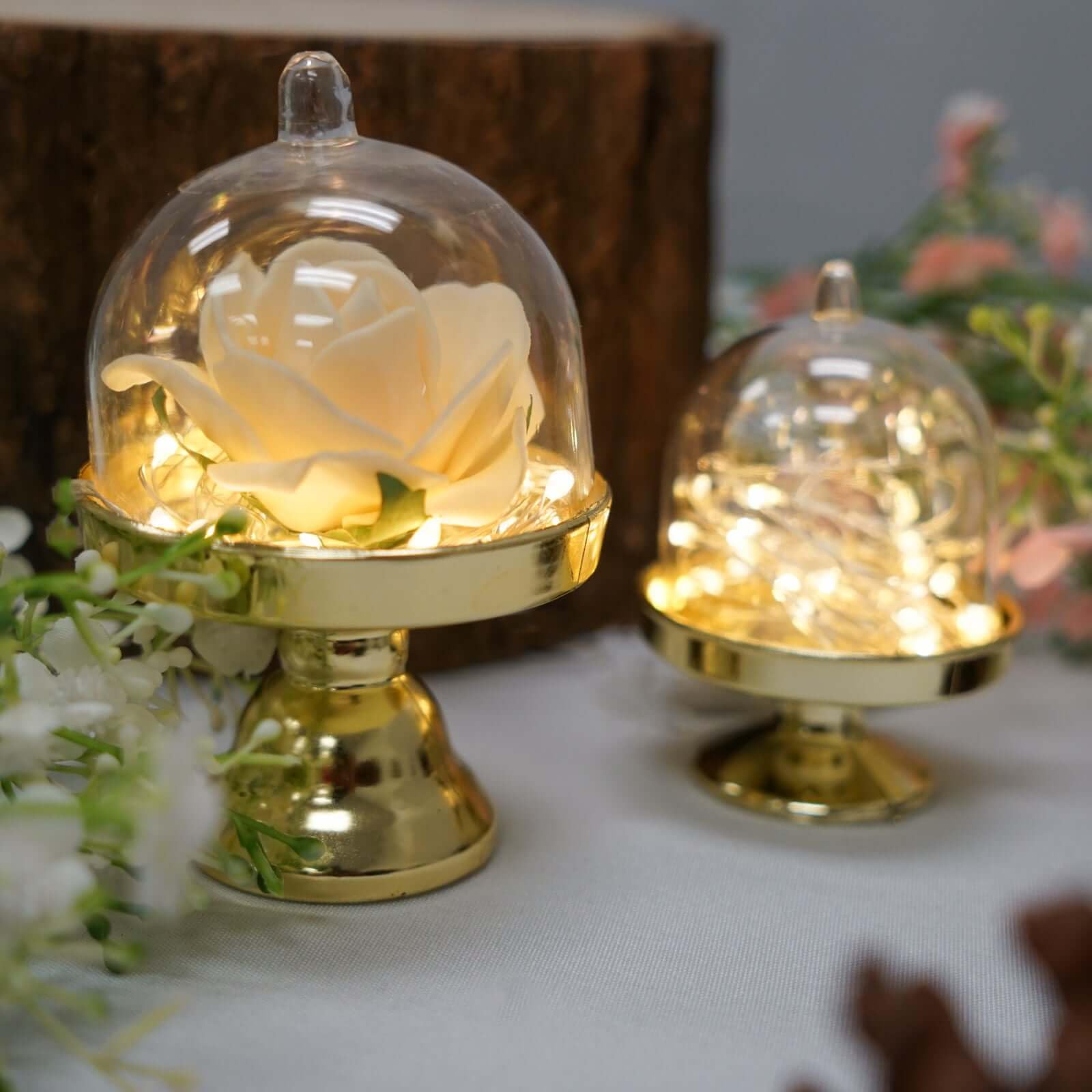 Efavormart 12-Pack 4-Inch Gold Mini Cupcake Stands with Dome - Elegant Candy Display Plates for Wedding, Birthday, Baby Shower Decor - Perfect for Dessert Tables, Candy Buffets, and Party Centerpieces