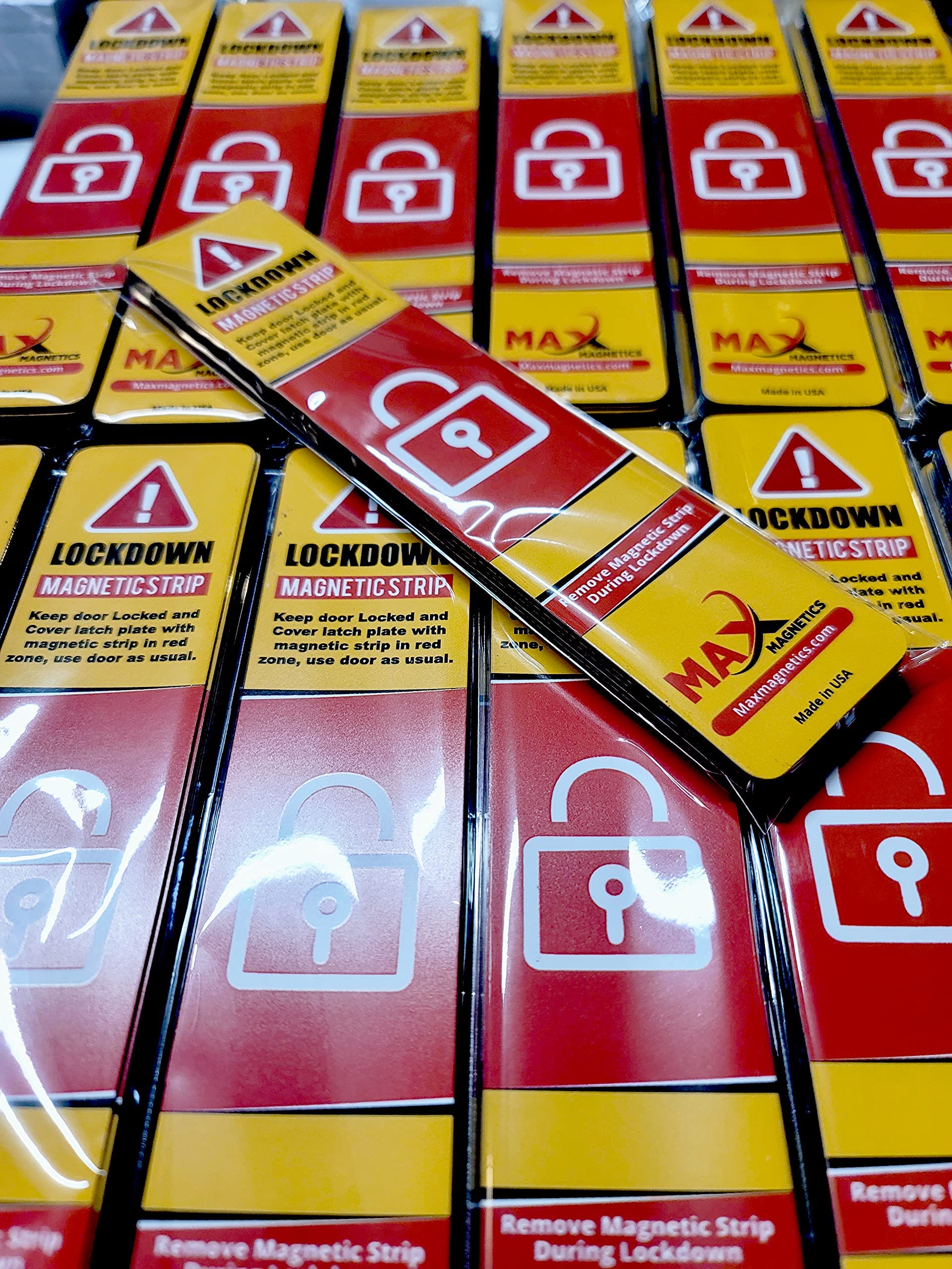 50 Pack Max Magnetics Lockdown Magnetic Strips for Door Frames - High-Density Security Strips for School, Office & Home - Strong Adhesive PVC Coated for Smooth Opening & Closing | Ideal for Classroom Safety, Office Security & Home Protection