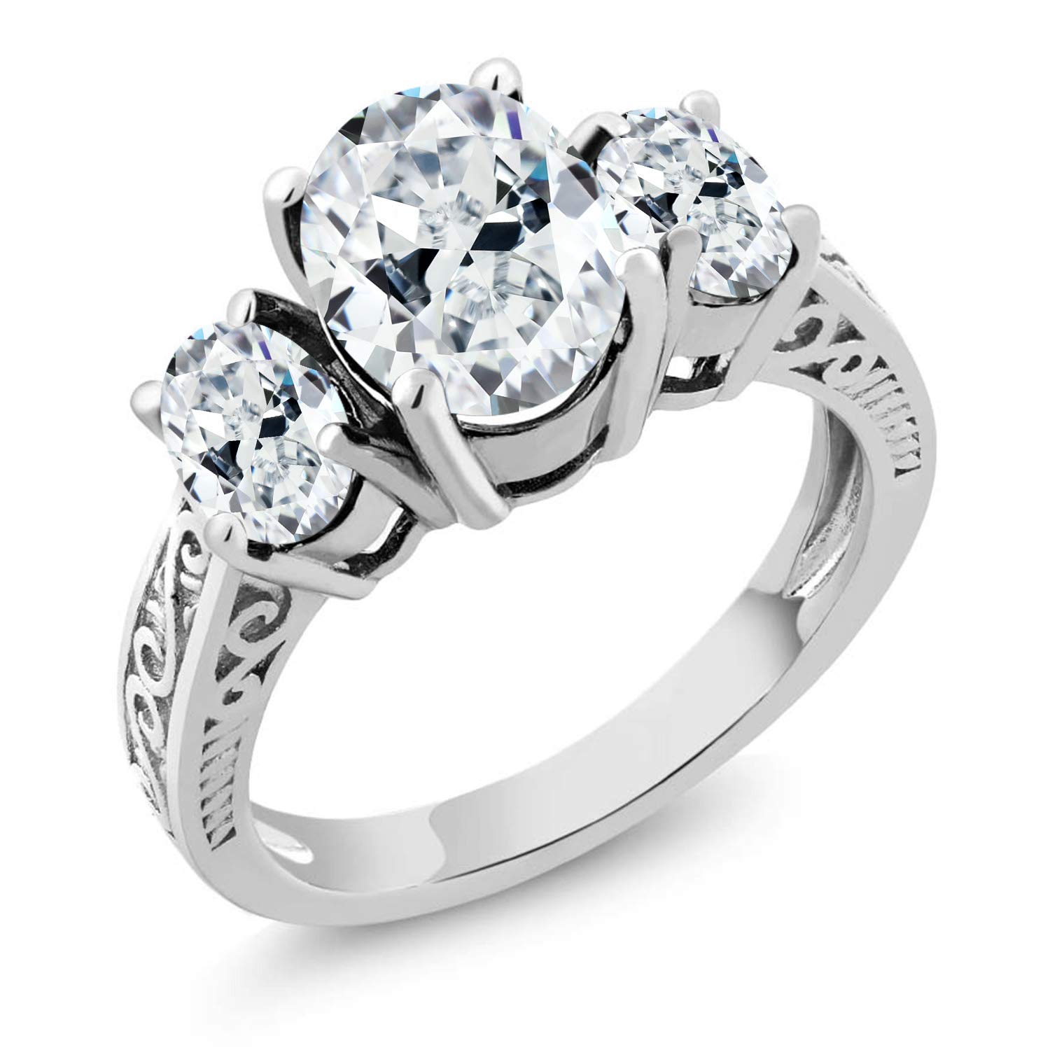 925 Sterling Silver 3-Stone Ring with Oval White Zirconia (9x7mm) - Elegant Jewelry for Women, Perfect for Engagement, Anniversary & Everyday Wear | Gem Stone King