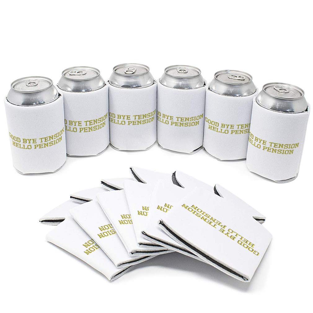 Funny Scuba Foam Beer Can Cooler Sleeves - Insulated Drink Covers for Parties, Camping & BBQs - Bye Tension Hello Pension Novelty Gift for Beer Lovers