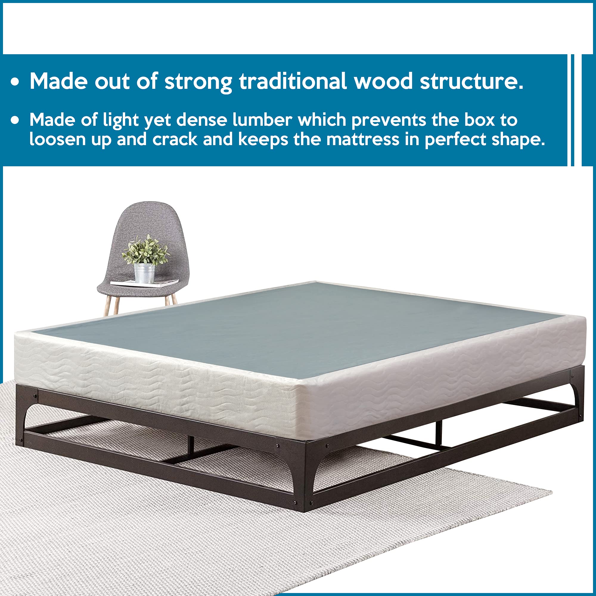 Treaton 5-Inch Easy Wood Box Spring/Foundation - Simple Assembly, Beige, Twin Size - Perfect for Bed Frames, Guest Rooms & Dormitory Use
