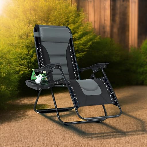 MAISON ARTS Zero Gravity Lounge Chair - Foldable Padded Patio Recliner with Pillow & Cup Holder - 350LBS Weight Capacity - Grey - Perfect for Poolside Relaxation, Backyard Lounging, Beach Camping & Outdoor Adventures