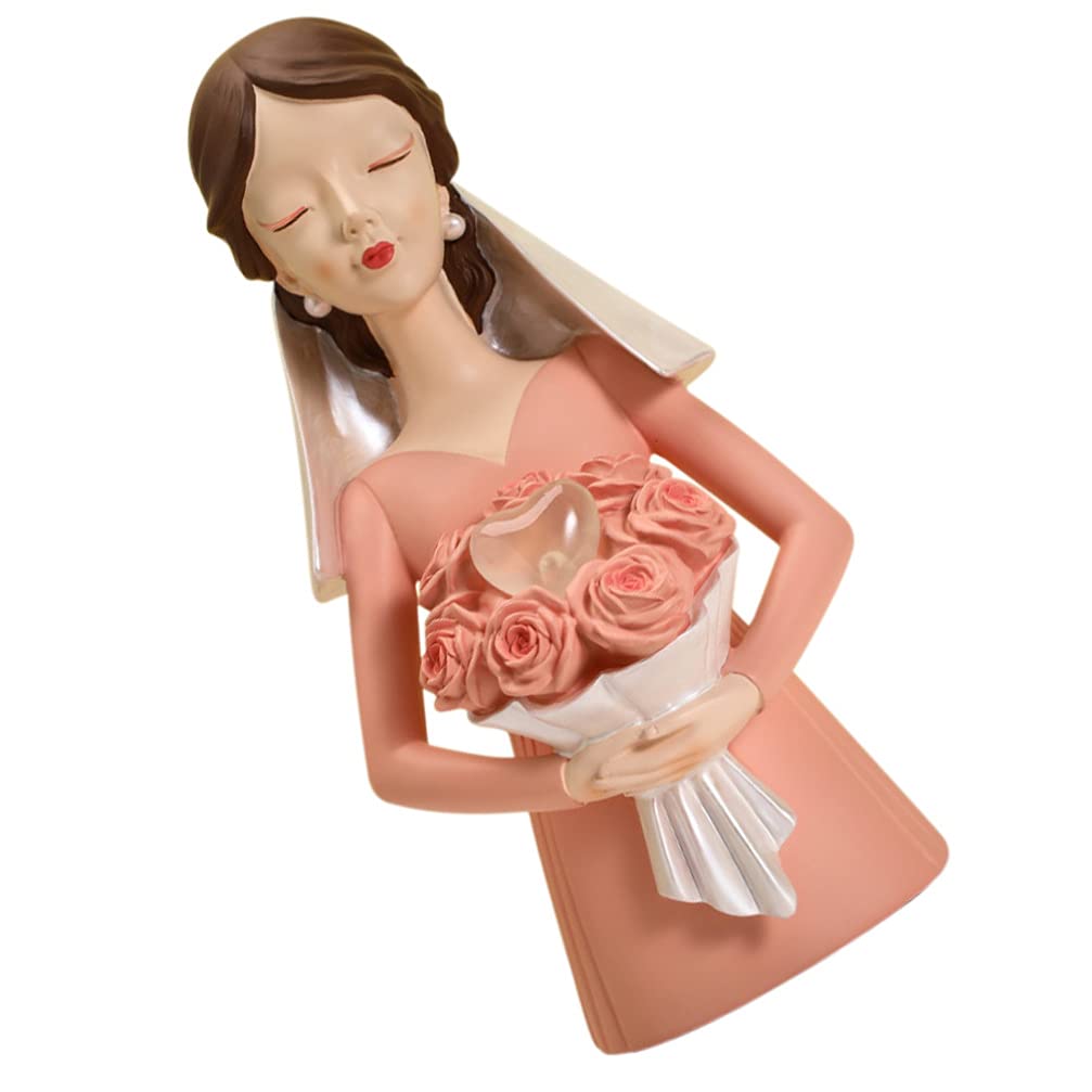 Romantic LED Bride Figurine with Flower Bouquet - Wedding Table Centerpiece Decor for Home, Bridal Shower & Anniversary Celebrations