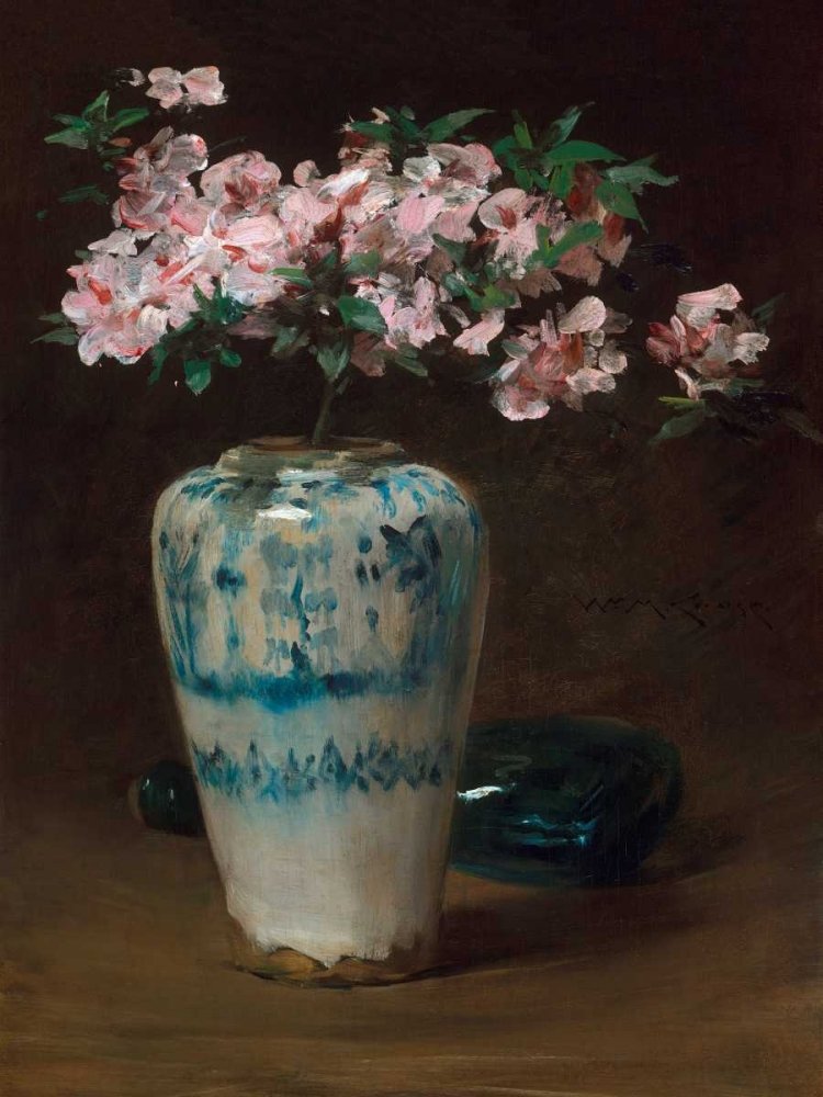 Pink Azalea Chinese Vase Art Print by William Merritt Chase - 11x14 Inches Floral Wall Decor for Living Room, Bedroom & Office