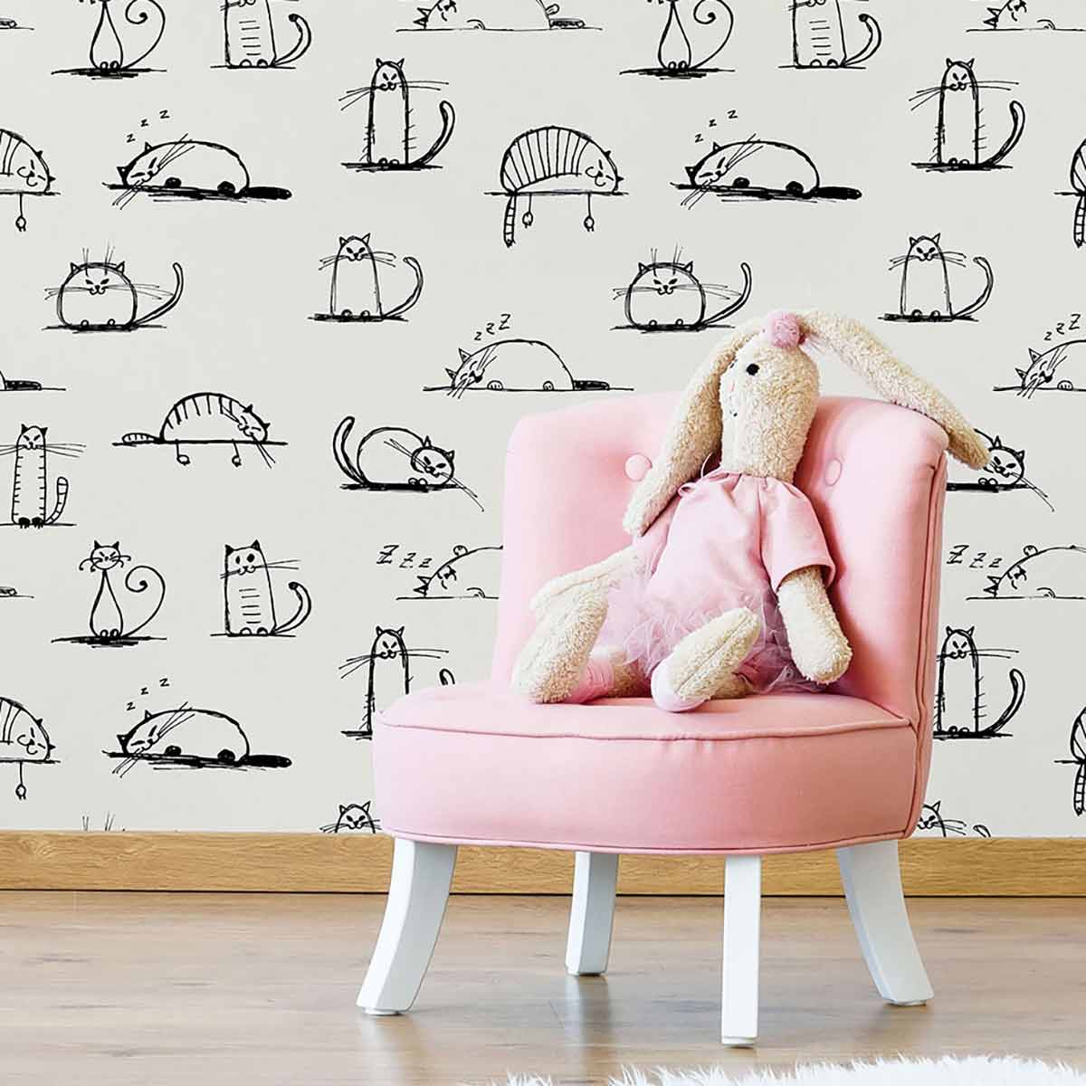 Beige Cat Peel and Stick Removable Wallpaper - Self-Adhesive Decorative Wall Covering for Bedroom, Nursery, or Office - Easy to Install & Remove