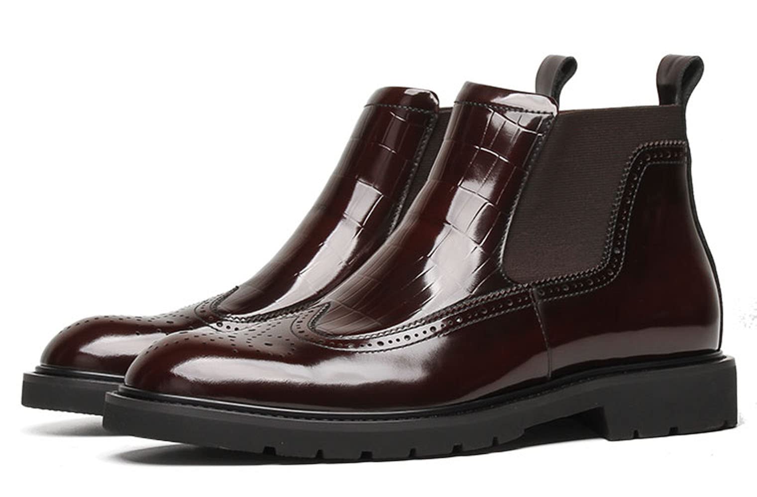 Men's Chelsea Boots - Patent Leather Brogue Ankle Dress Boots for Formal & Casual Wear, Red - Perfect for Office, Parties & Date Nights