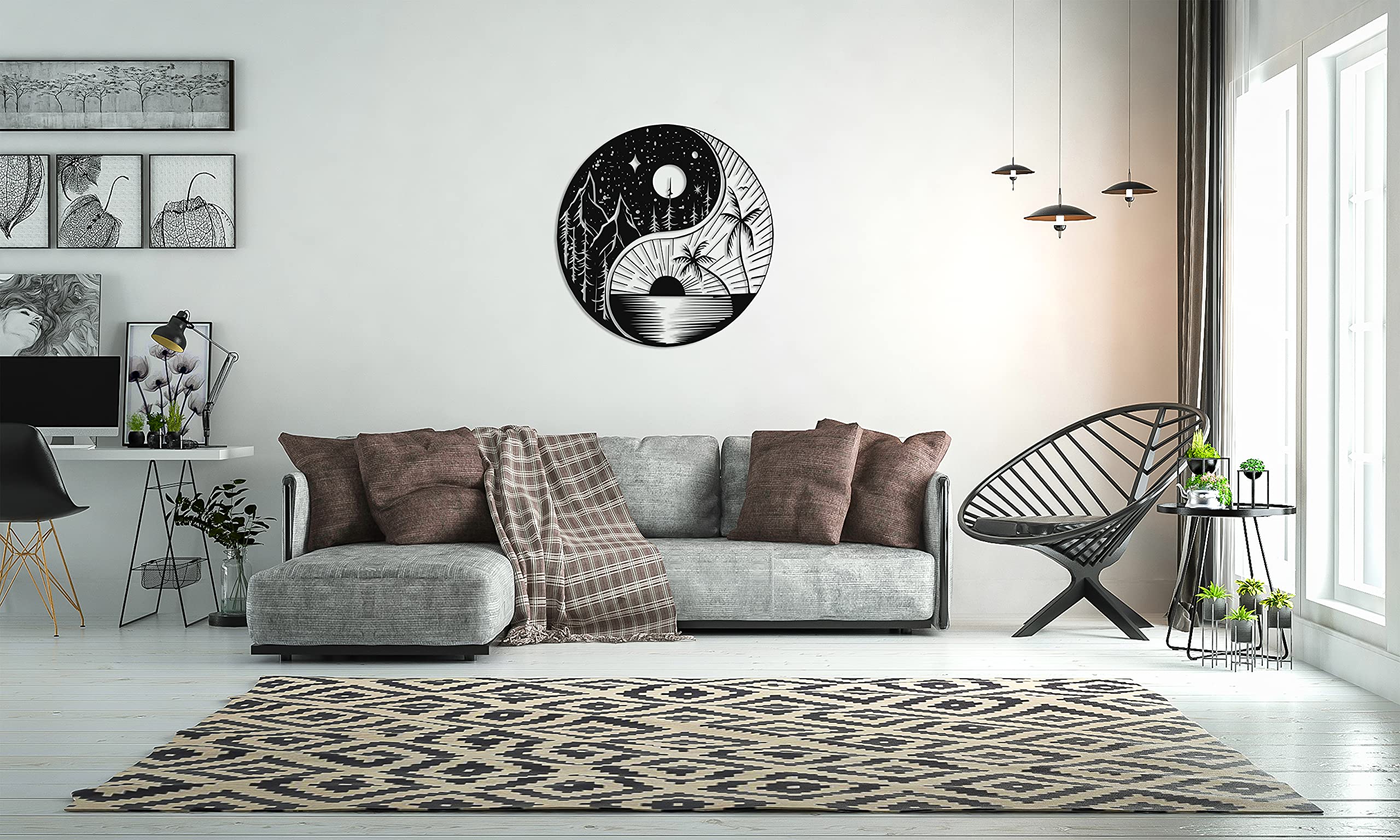 Yin Yang Sun and Moon Metal Wall Art - 14 Inch Black Abstract Wall Decor for Home, Office, Living Room, Kitchen, Bathroom & Outdoor Spaces | Farmhouse & Modern Wall Hangings | Perfect for Meditation Rooms, Yoga Studios & Zen Decor