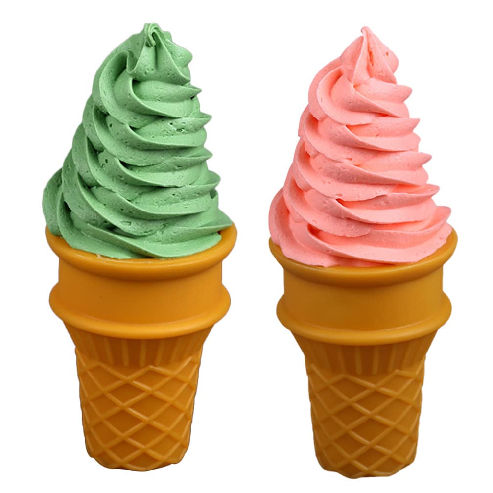 Realistic Fake Ice Cream Decor - 2pcs Artificial Ice Cream Props for Photography, Pretend Play & Dessert Display - Pink & Green Fake Ice Cream for Party, Bakery & Home Decor