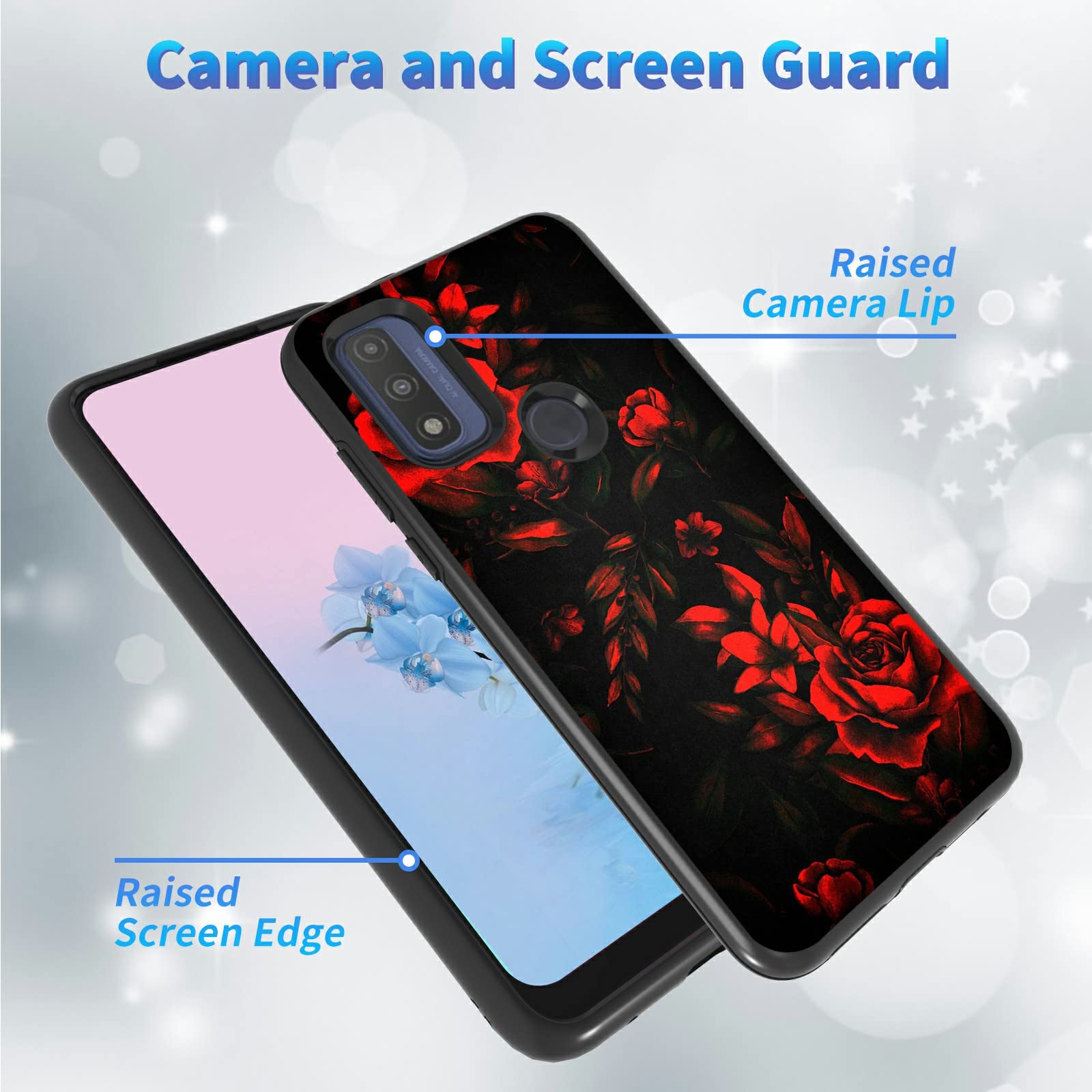 2 in 1 Shockproof Phone Case for Motorola Moto G Pure (2021) - Heavy Duty Dual Layer Hard PC & Soft Rubber Cover - Red Rose Art Design - Perfect for Women & Girls - Ideal for Everyday Protection, Outdoor Activities & Work