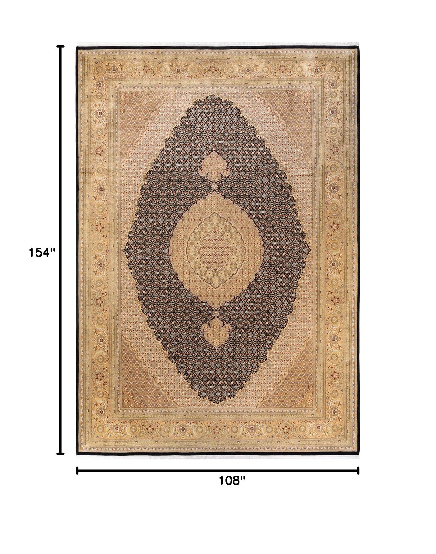 Handmade Wool Oriental Mogul Black 9x12 Area Rug - Traditional Hand-Knotted One-of-a-Kind Solo Rugs for Living Room, Bedroom & Home Decor