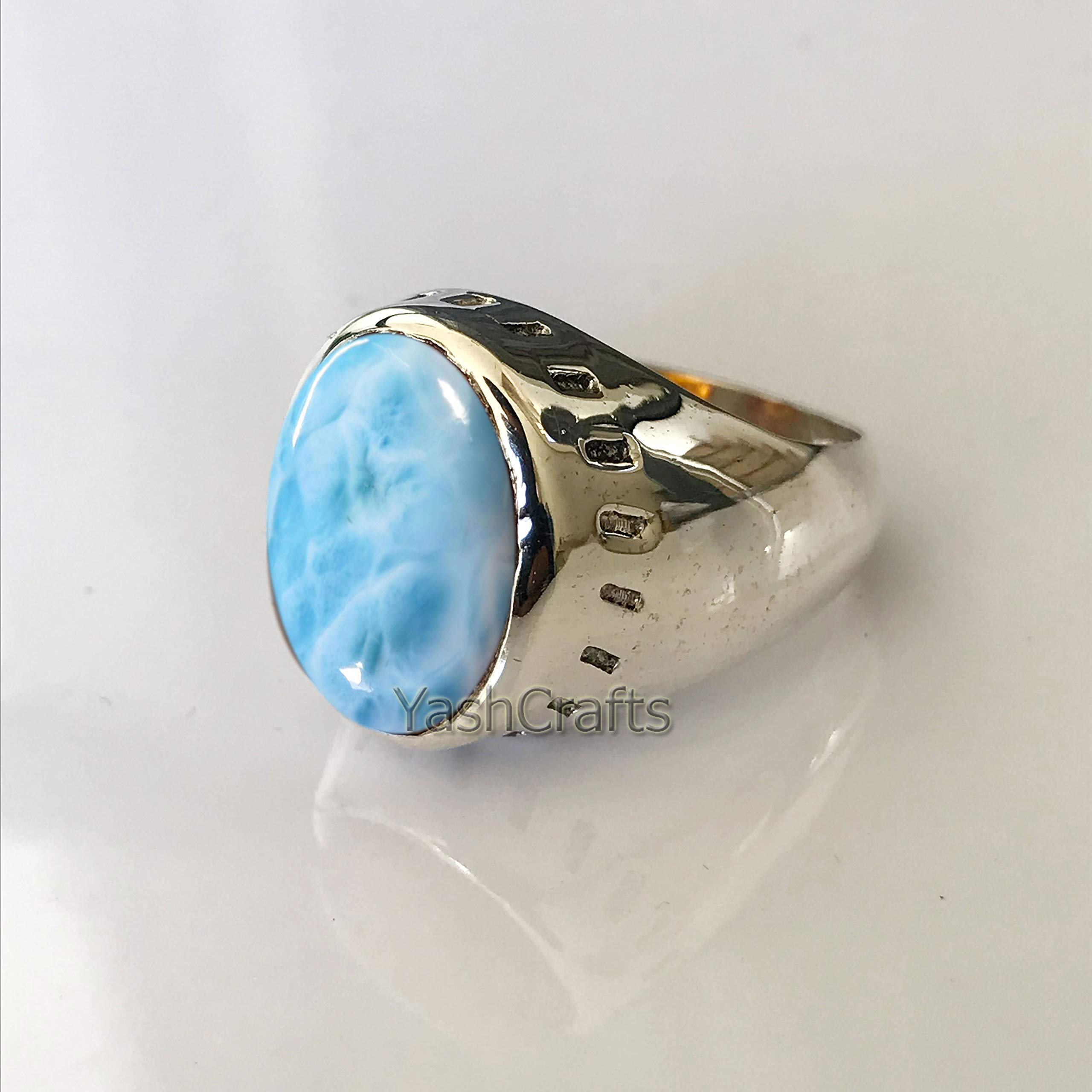 Natural Larimar Ring for Men - 925 Sterling Silver Oval Gemstone Wedding Band, Genuine Larimar Jewelry Gift for Him - Perfect for Anniversaries, Engagements & Special Occasions