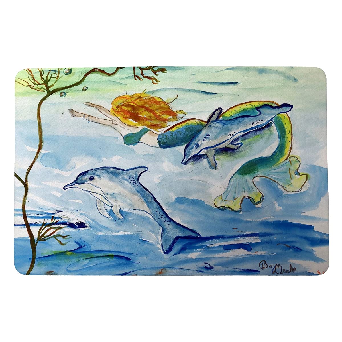 Betsy Drake Mermaid and Dolphins Non-Slip Small Door Mat - Perfect for Bathroom, Bedroom, or Entryway Decor