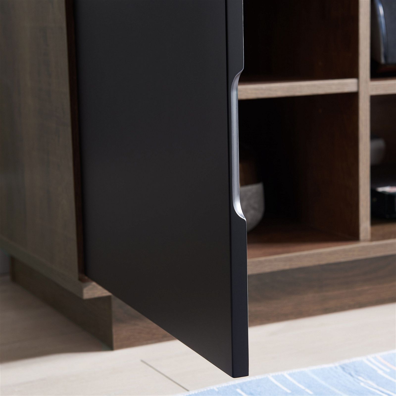 DELUX 200cm TV Stand with Storage, Dark Oak & Black Modern Entertainment Center by Tauris™ - Perfect for Living Room, Home Theater & Gaming Setup