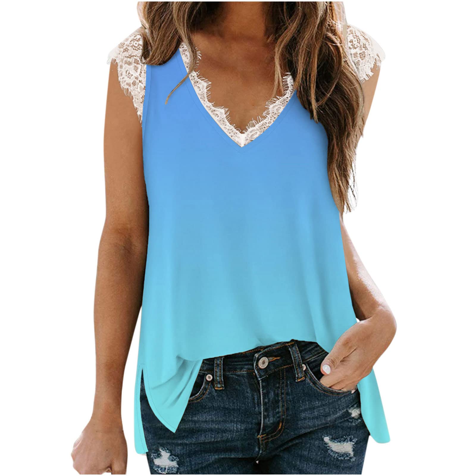 Women's Slim Fit Sleeveless Lace Tank Top - Casual Printed Basic Vest Blouse for Summer | Perfect for Beach, Yoga & Everyday Wear