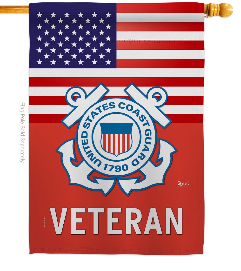 US Coast Guard Veteran House Flag 28x40 Inch - Double-Sided Armed Forces Decorative Vertical Banner for Garden, Yard & Home - Patriotic Military Gift for Veterans Day, Memorial Day & Outdoor Decor